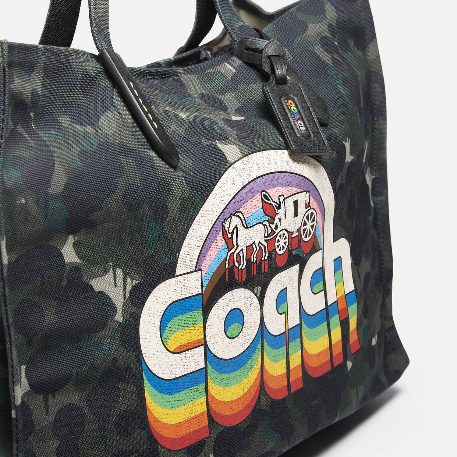 Coach Men's Tote 42 In Camo Canvas with Pride Print Bag - Green/Blue Multi 1