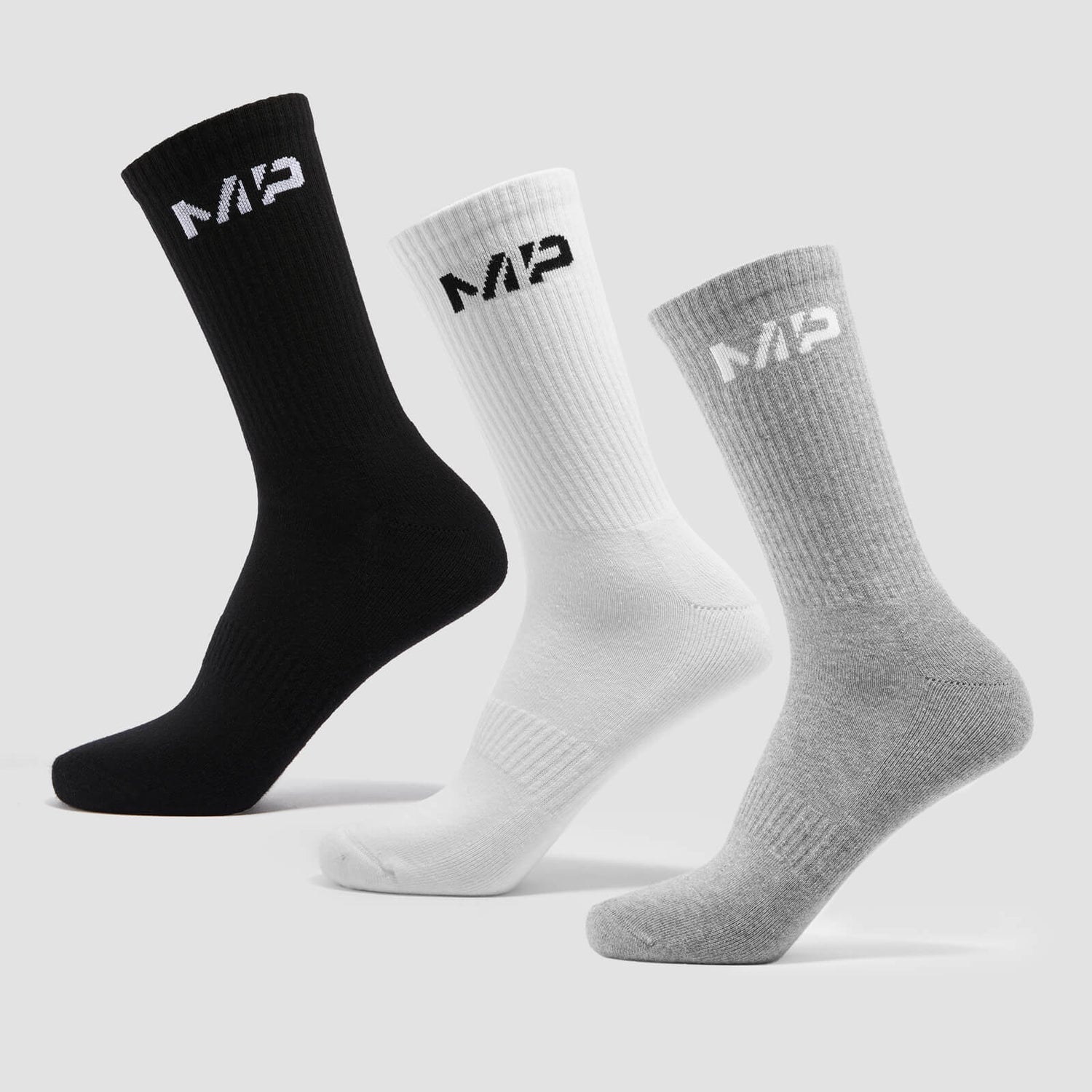 MP Unisex Crew Socks (3 Pack) - White/Black/Grey Marl - UK 2-5