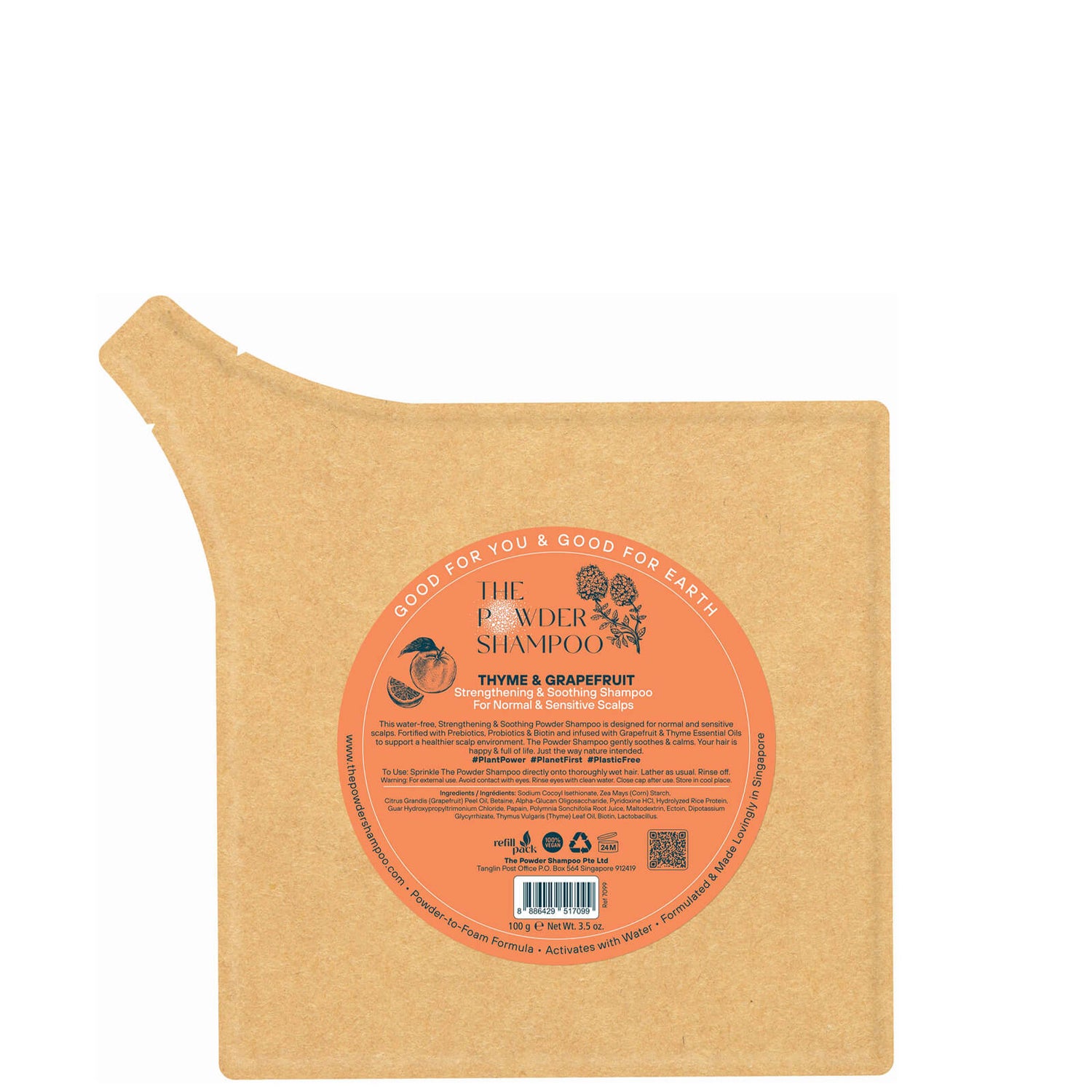 The Powder Shampoo Strengthening & Soothing Shampoo 100g Refill Pack (Thyme & Grapefruit)