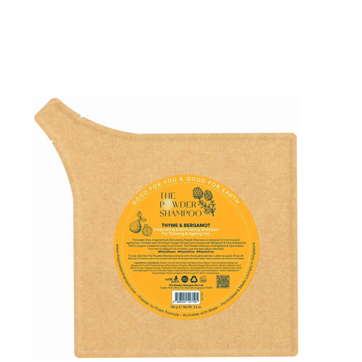 The Powder Shampoo Invigorating & Stimulating Shampoo 100g Refill Pack (Thyme & Bergamot)