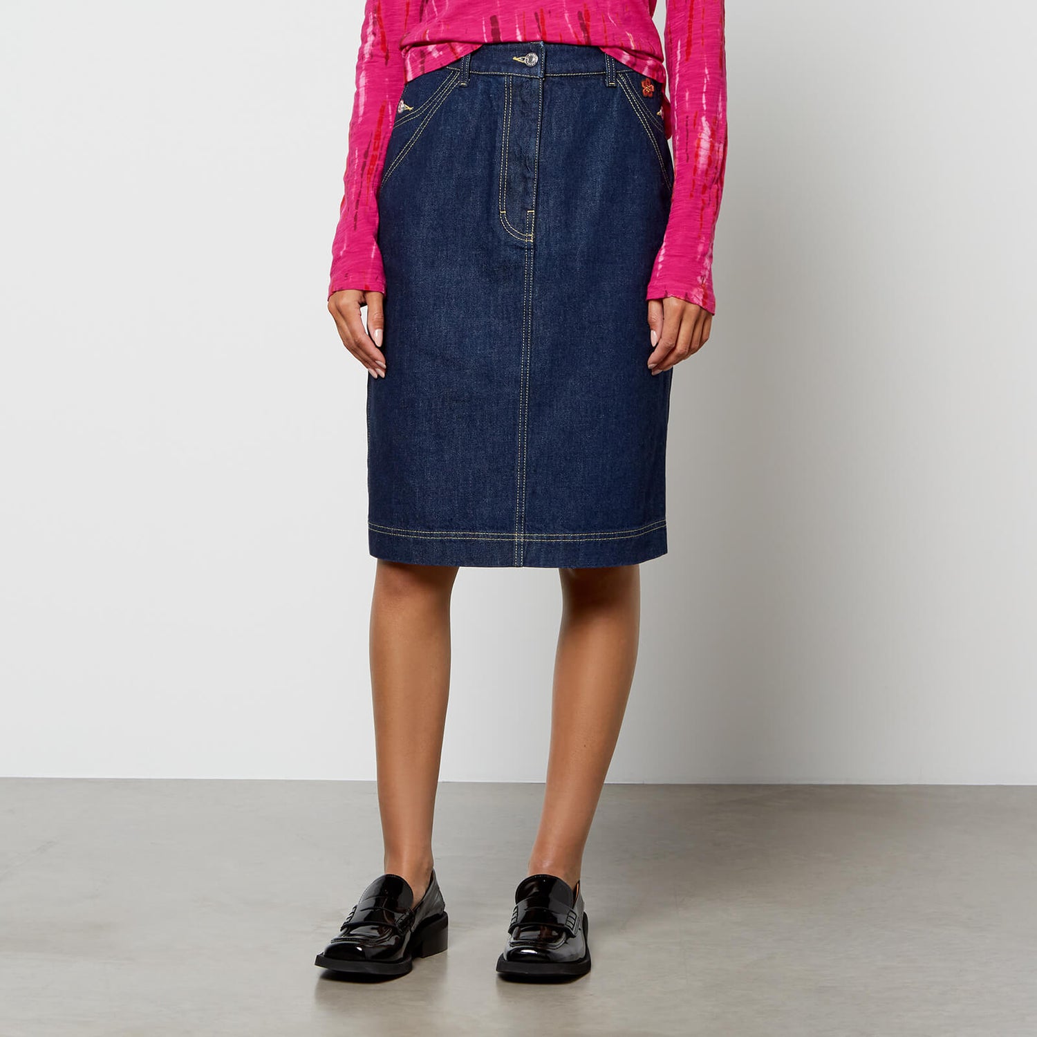 KENZO A-Line Denim Midi Skirt
