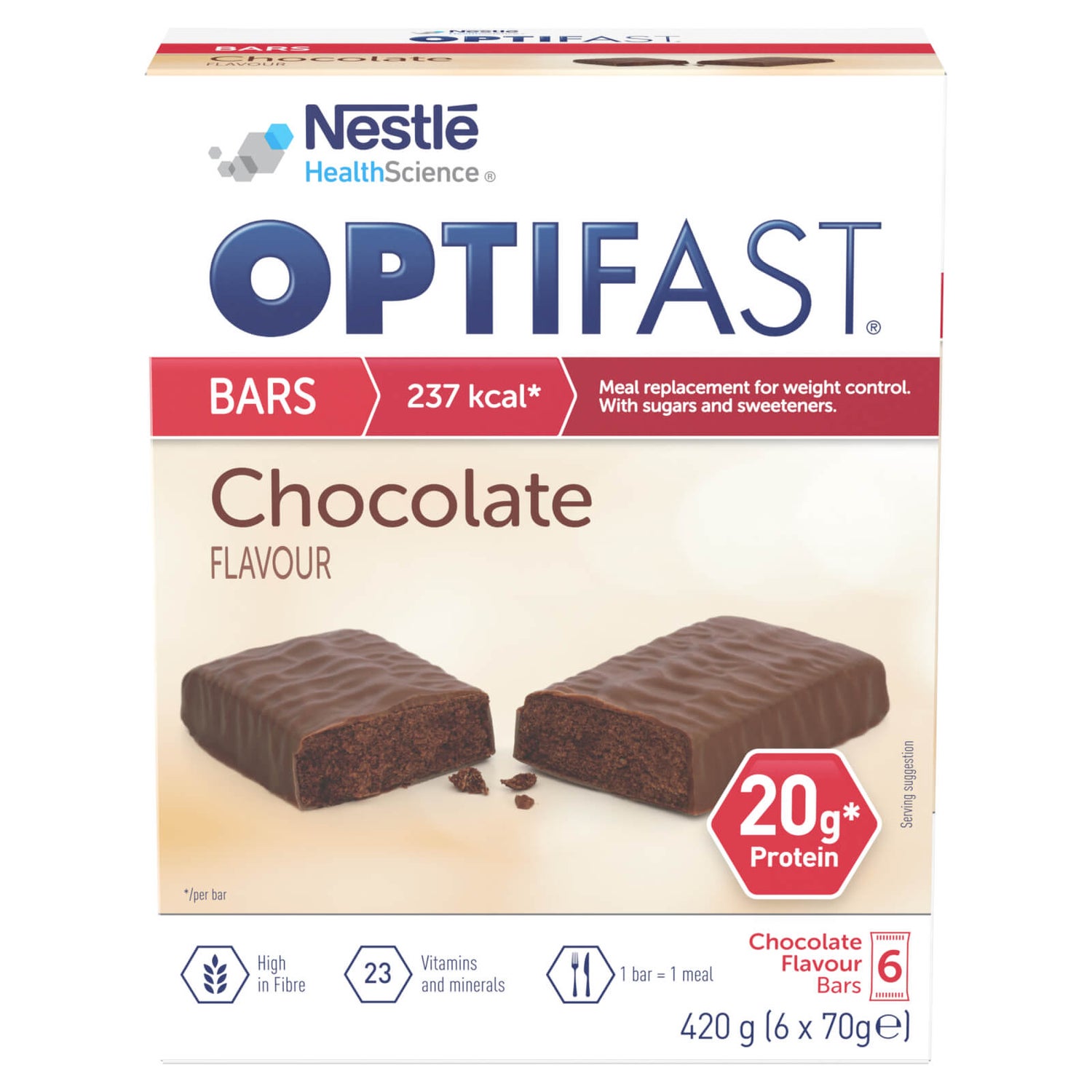 OPTIFAST Meal Bar - Chocolate - 1 Month Supply - 6 Boxes (36 Bars)