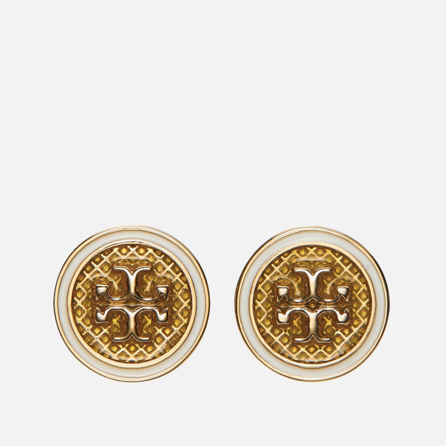 Tory Burch Women's Kira Guilloche Circle-Stud Earring - Tory Gold/Yellow/New Ivory Code