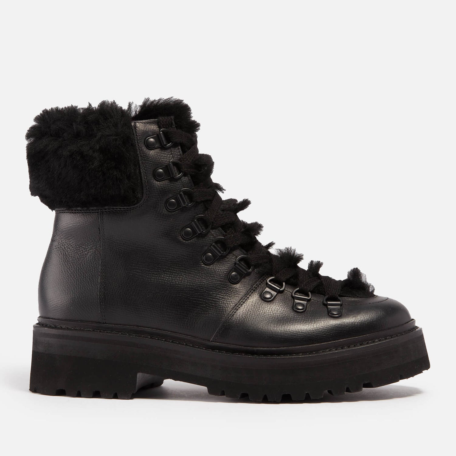 Grenson Nettie Shearling-Trimmed Leather Hiking-Style Boots