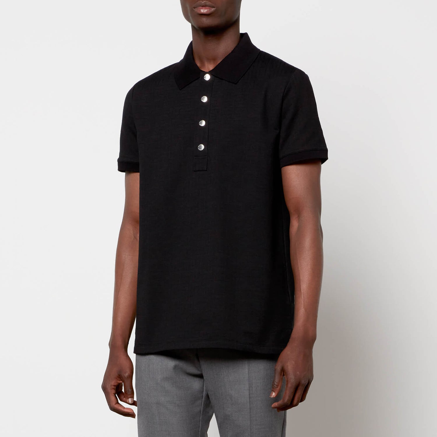 Balmain Men's Monogram Cotton Pique Polo Shirt - Black - S