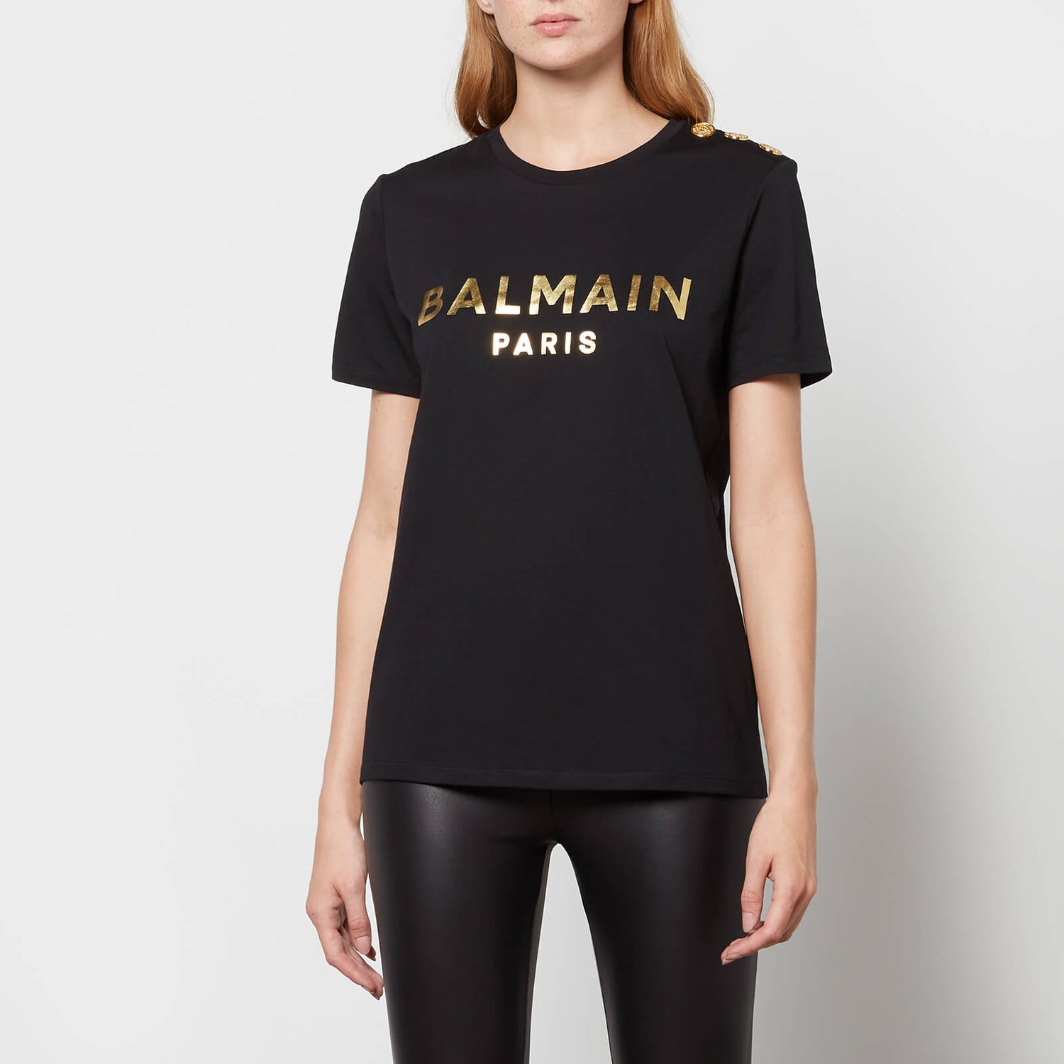 Balmain Women's 3 Buttoned Metallic Balmain T-Shirt - Black/Gold - XS
