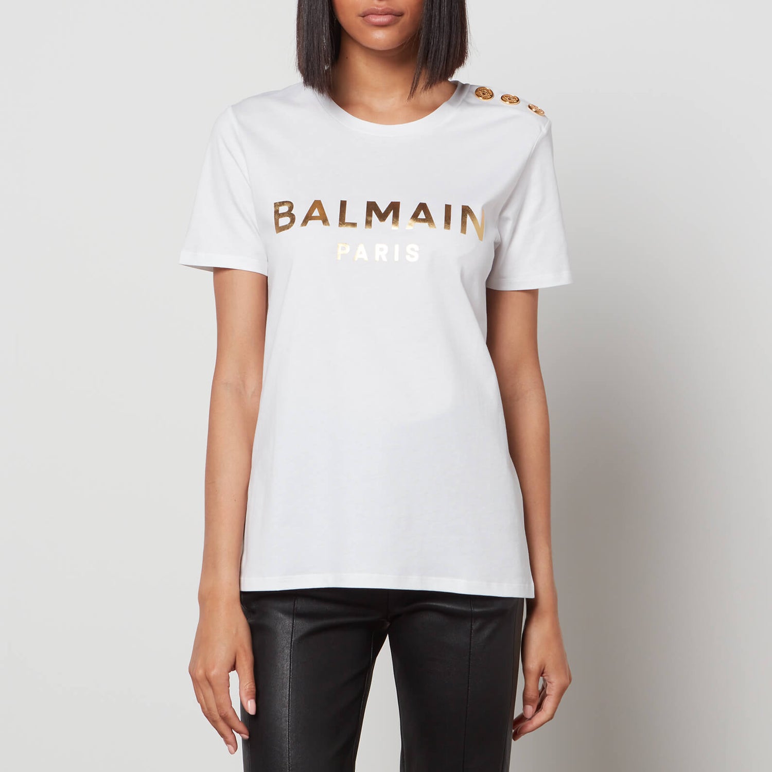 Balmain Women's 3 Buttoned Metallic Balmain T-Shirt - White/Gold - XS
