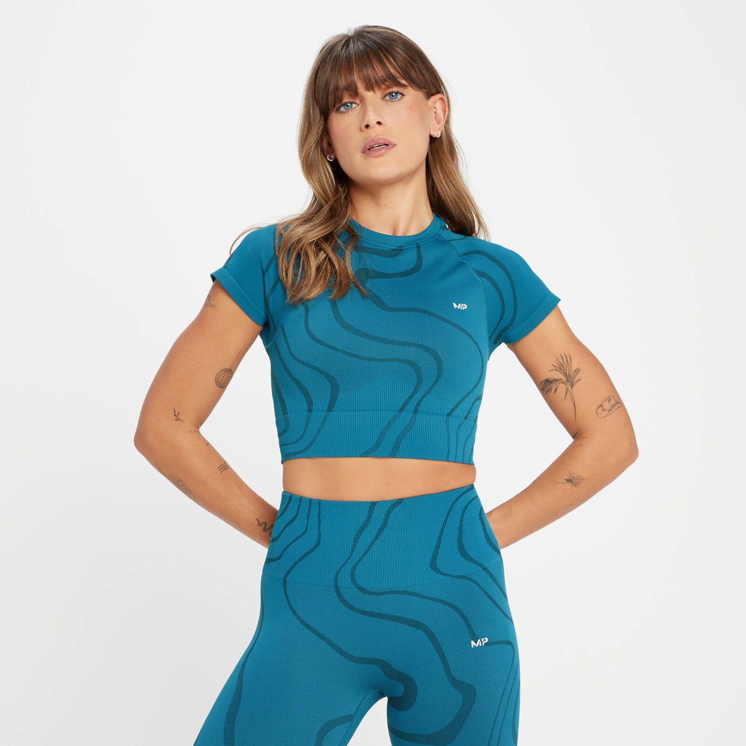 Camiseta corta sin costuras Tempo Wave para mujer de MP - Azul verde azulado - XXS