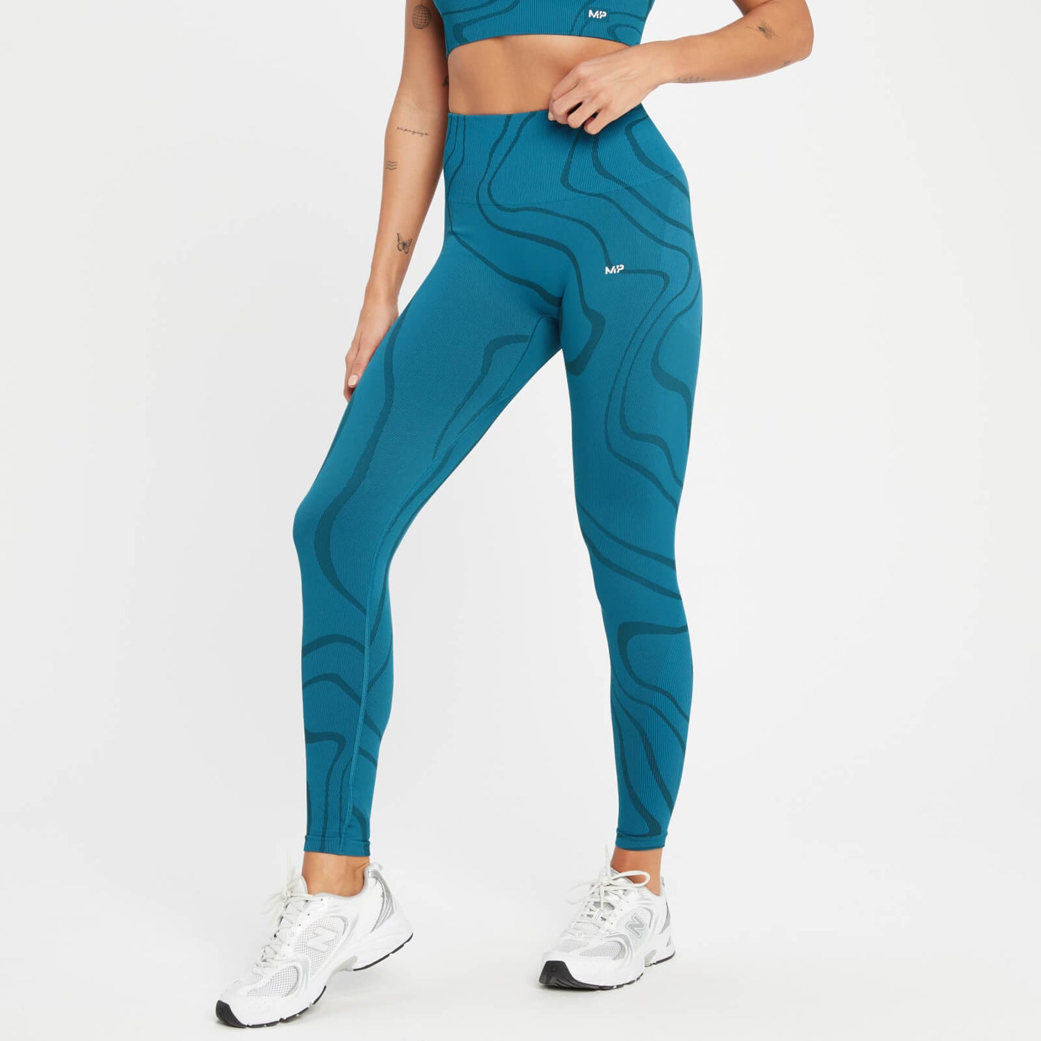 MP Women's Tempo Wave Seamless Leggings - Teal Blue - S
