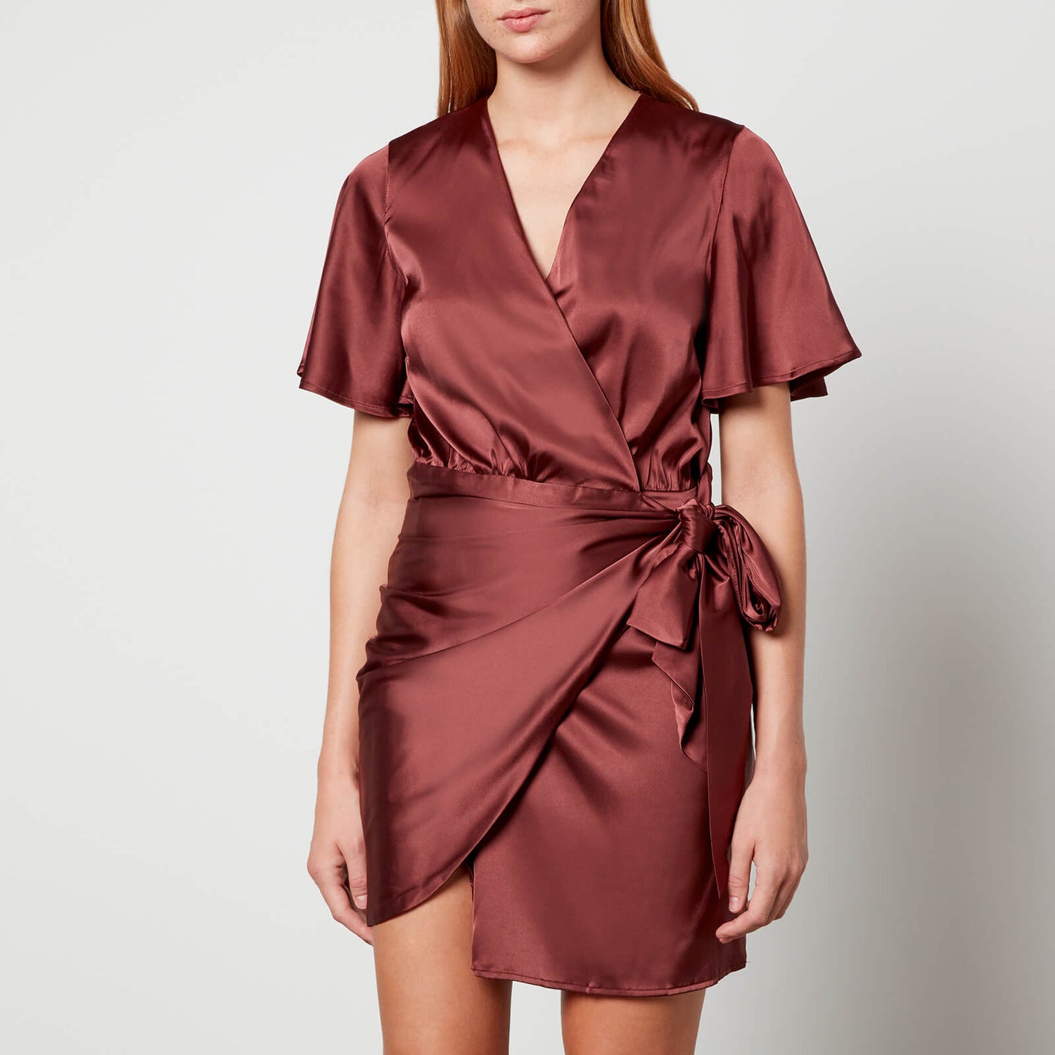 Never Fully Dressed Vienna Satin Mini Wrap Dress - S