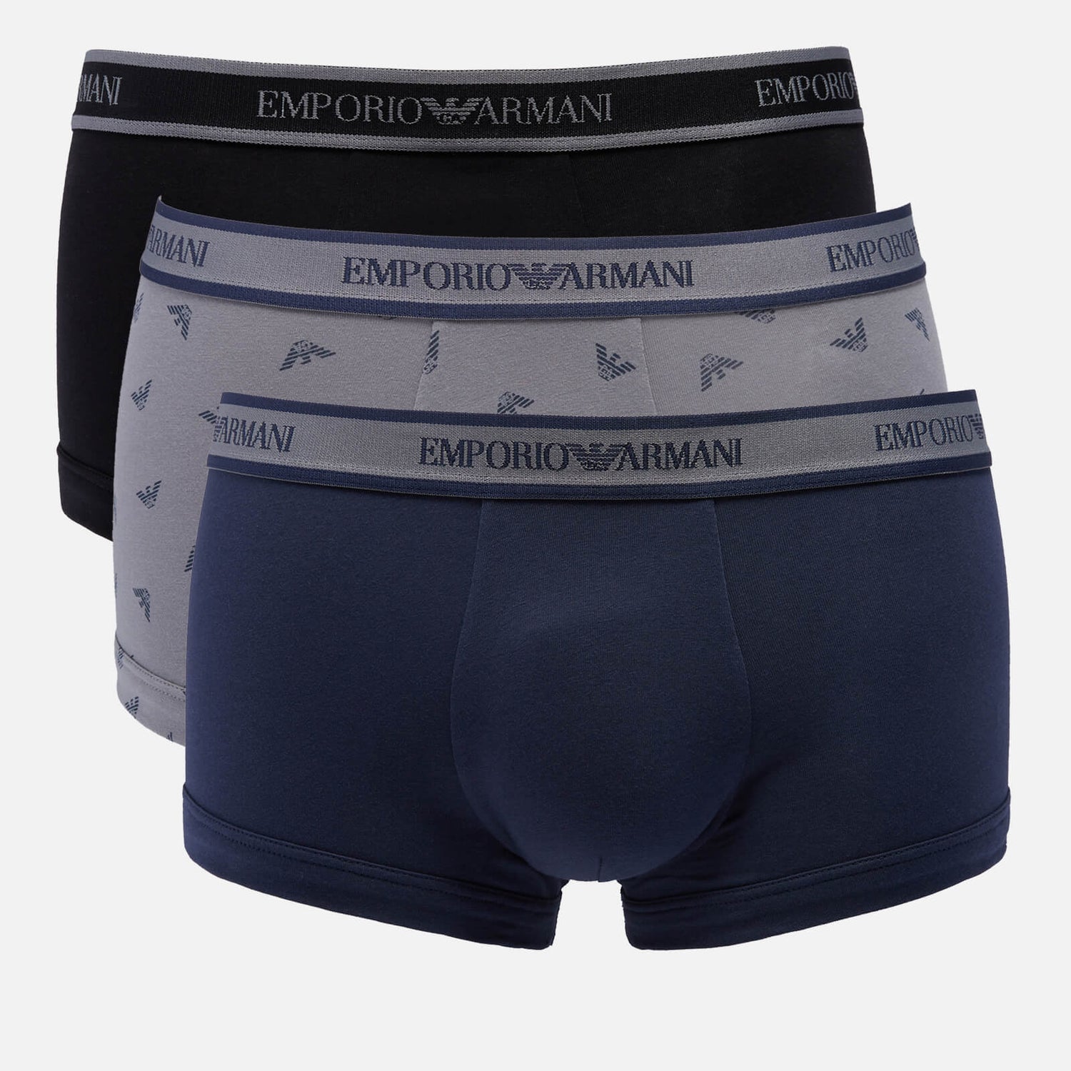 Emporio Armani Men's 3-Pack Core Logoband Trunks - Black/Printed Pewter/Marine