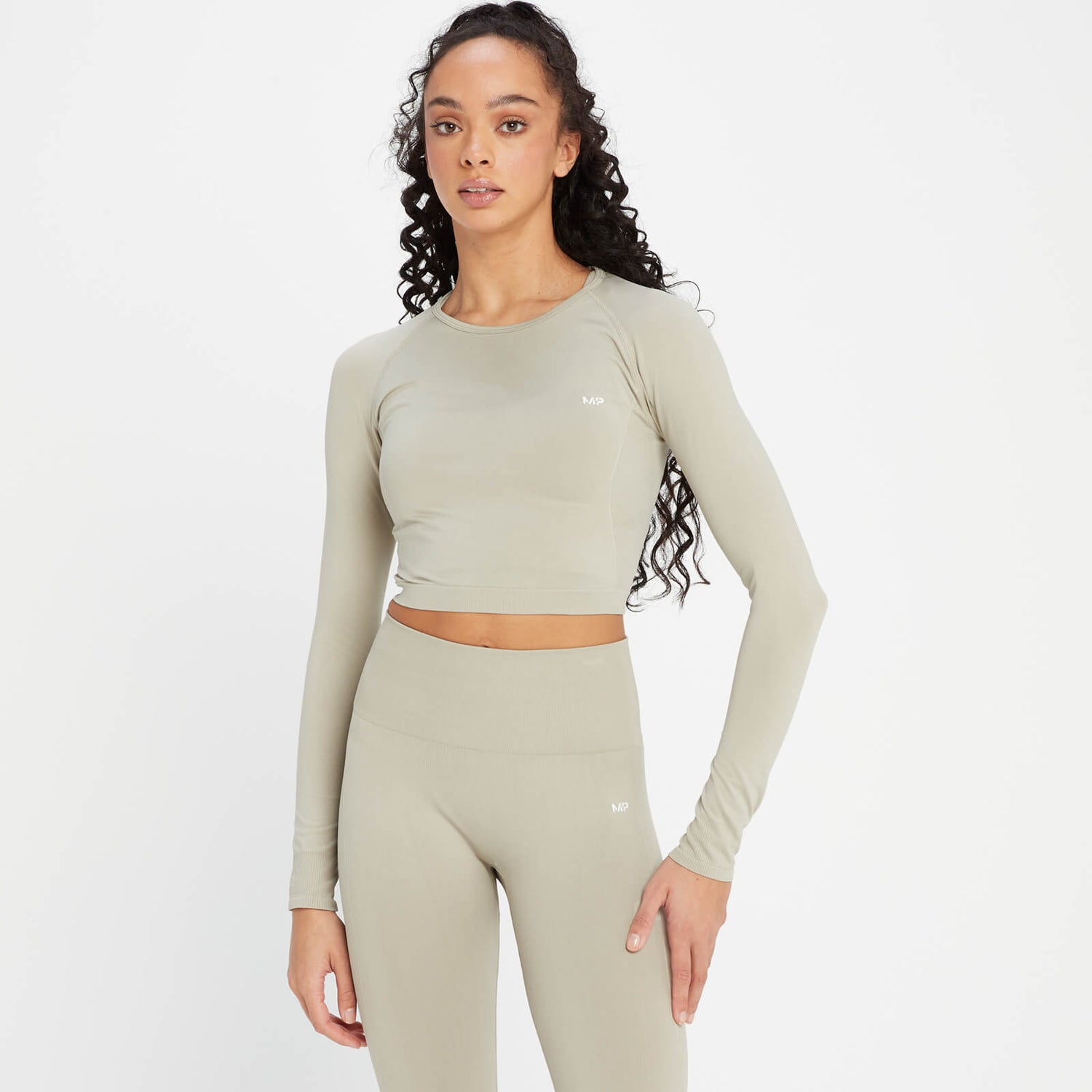 MP Shape Seamless Long Sleeve Crop Top til kvinder – Soft Grey - M