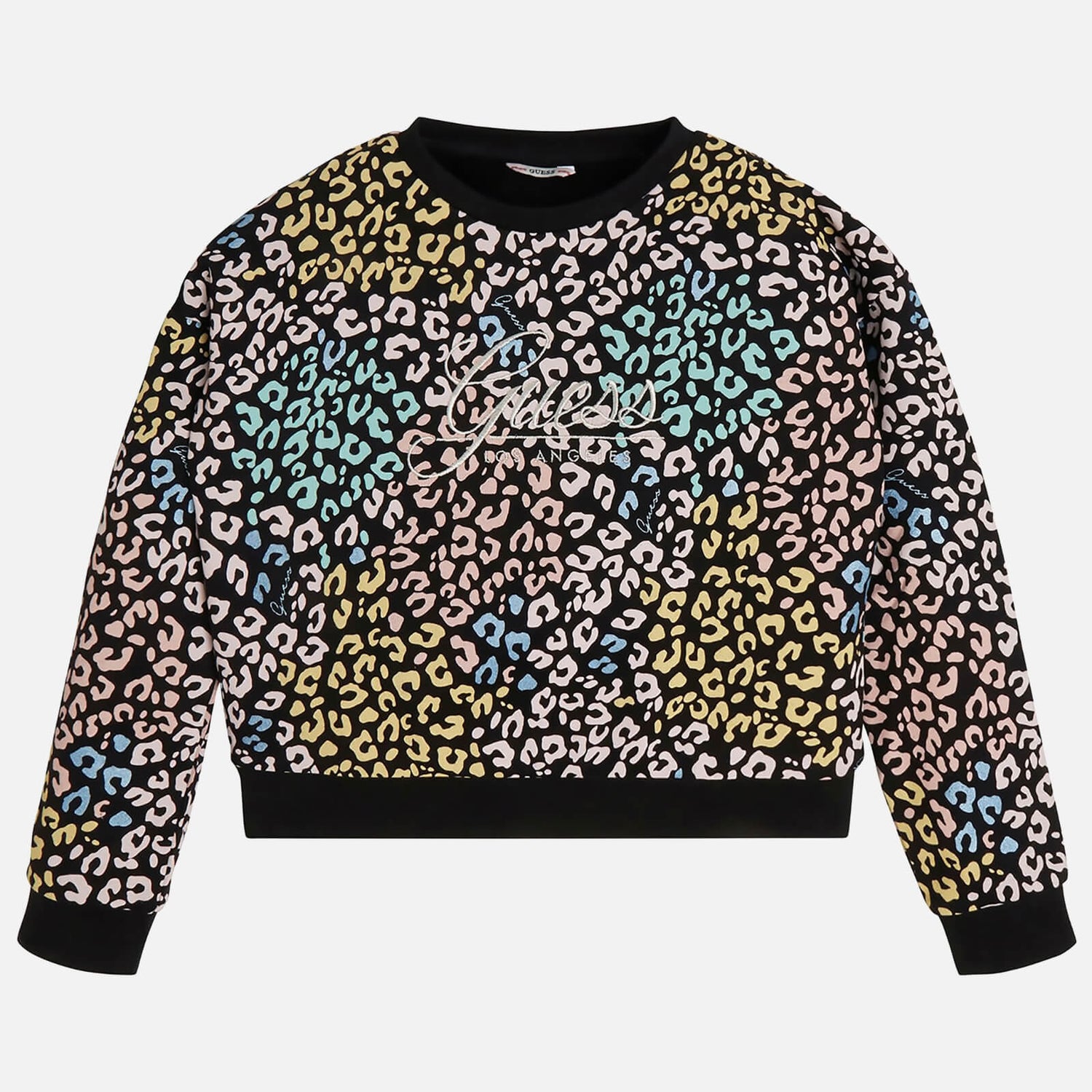 Guess Girls' Logo-Embroidered Leopard-Prihnt Cotton Sweatshirt - 7 Years