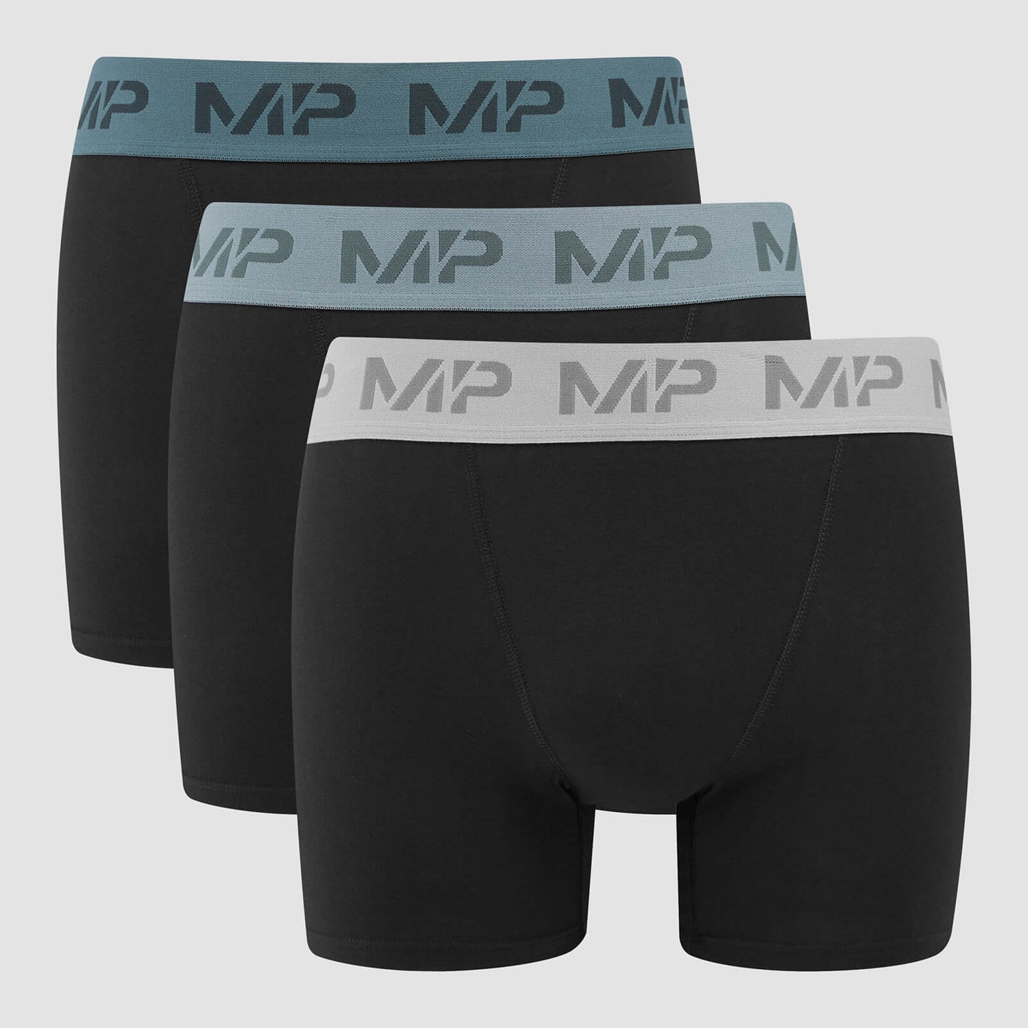 MP Men's Coloured waistband Boxers (3 Pack) Black/Smoke Blue/Pebble Blue/Dusk Grey - S