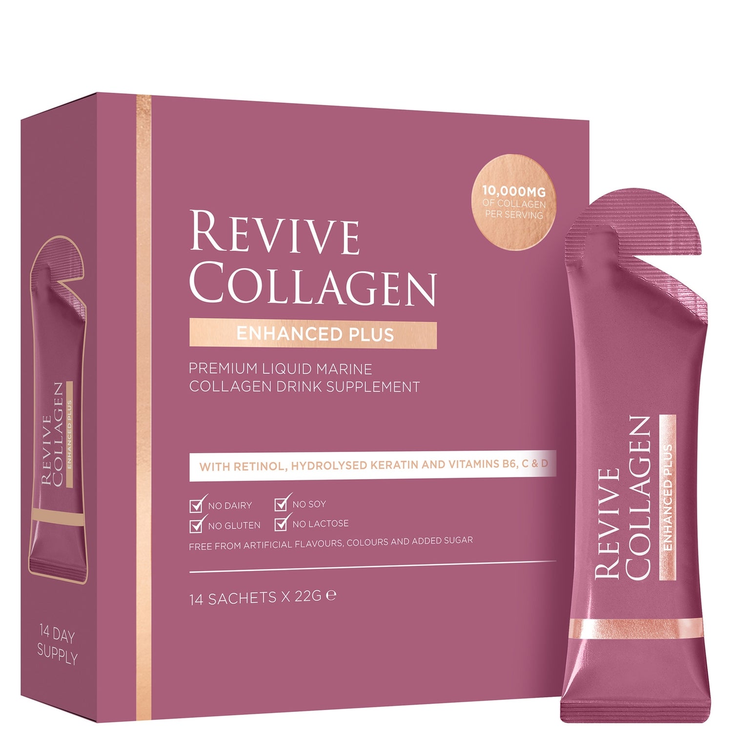 Revive Collagen Enhanced Plus 10,000mgs Liquid Hydrolysed Marine Collagen Sachet (14 Day)