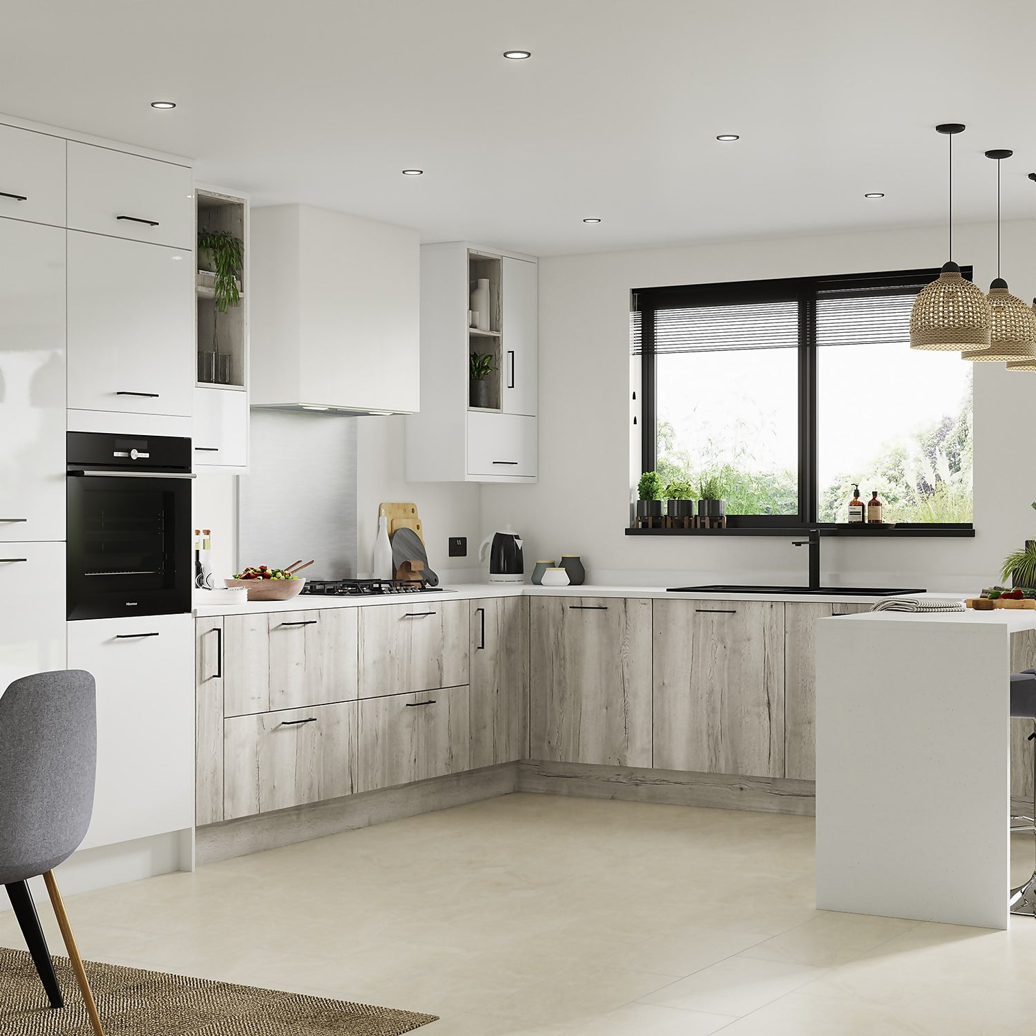 Modern Slab Kitchen Cabinet Door W 297mm Timber Style