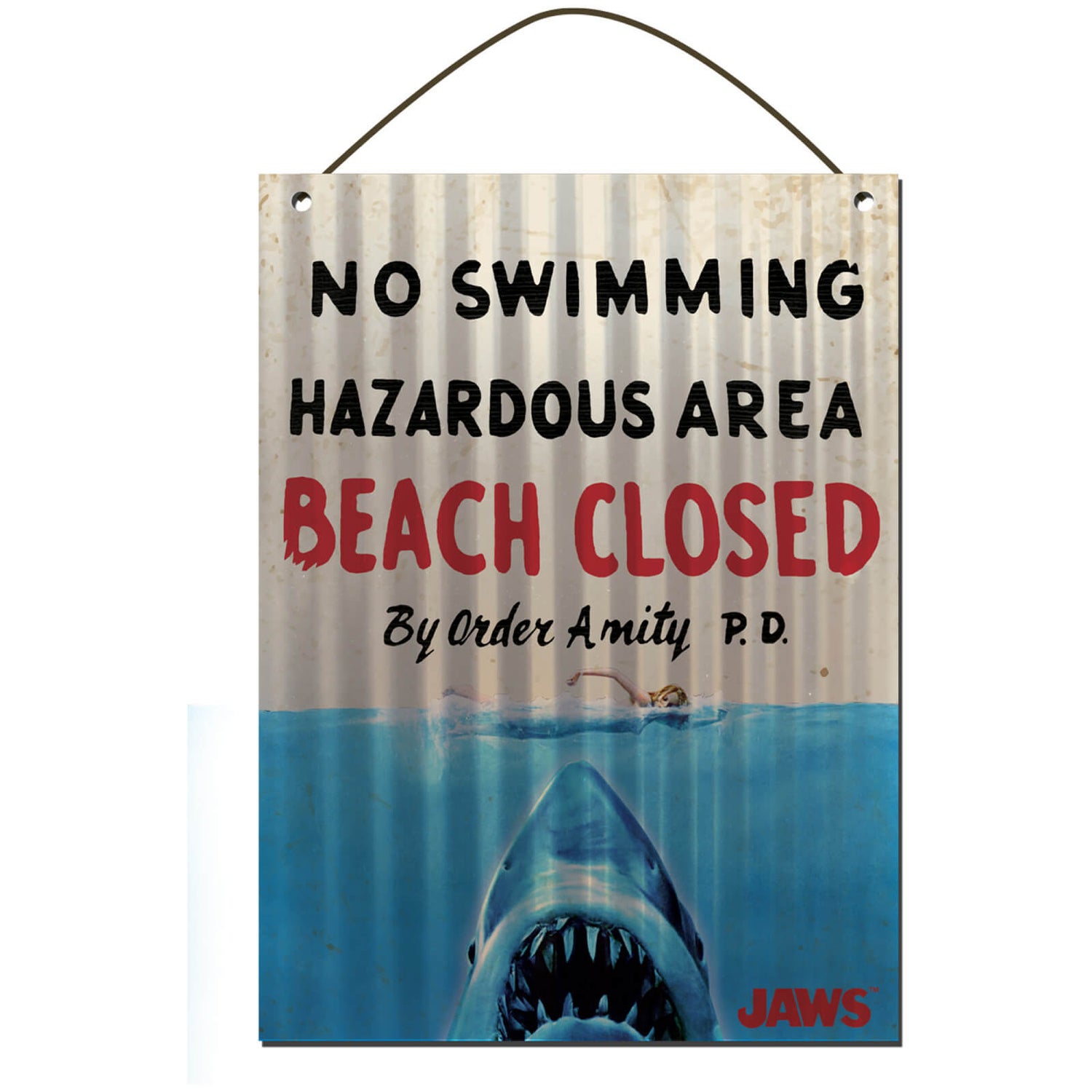 Jaws No Swimming Sign Corrugated Tin Sign