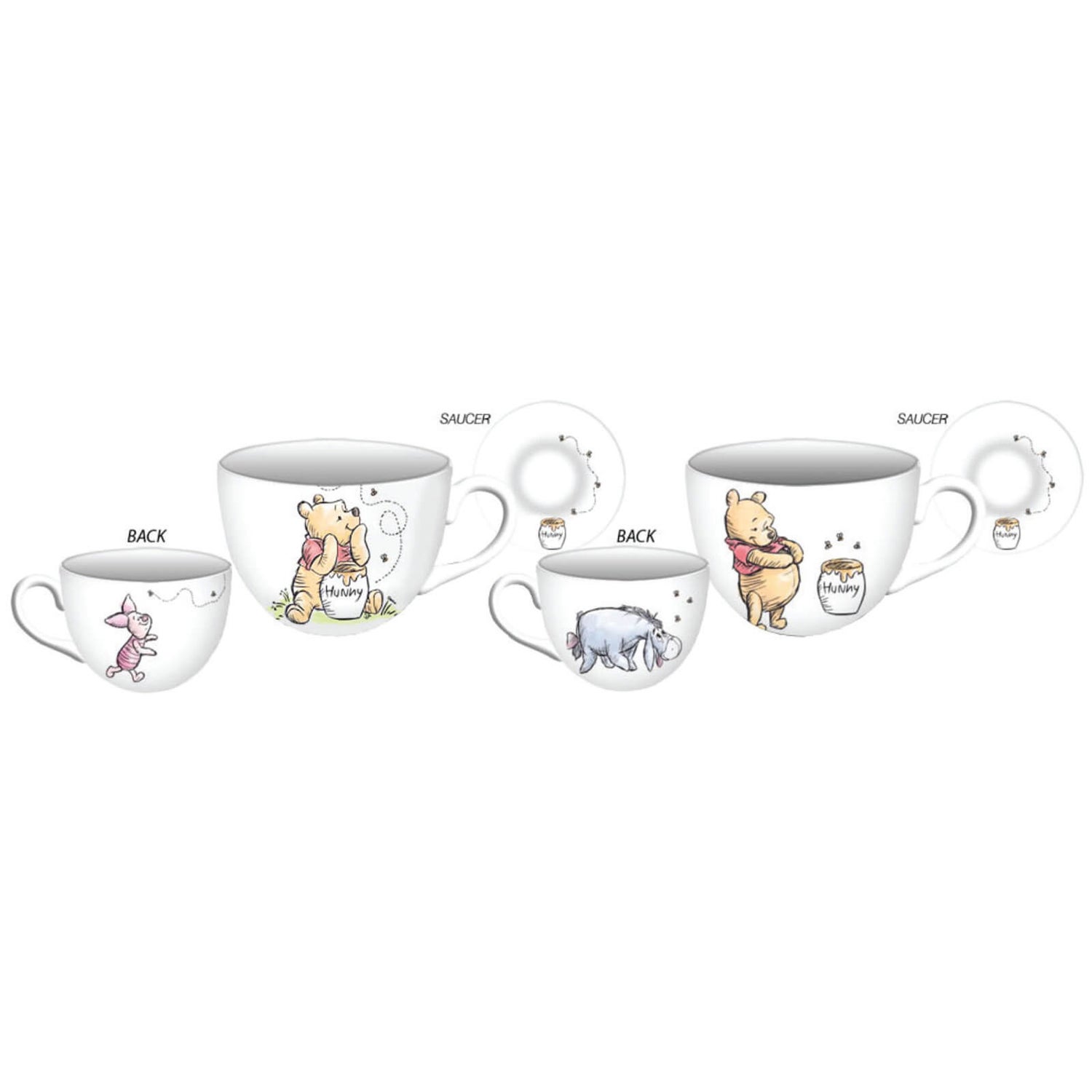 Disney Winnie The Pooh Teacup and Saucer 4 Piece Bone China Set