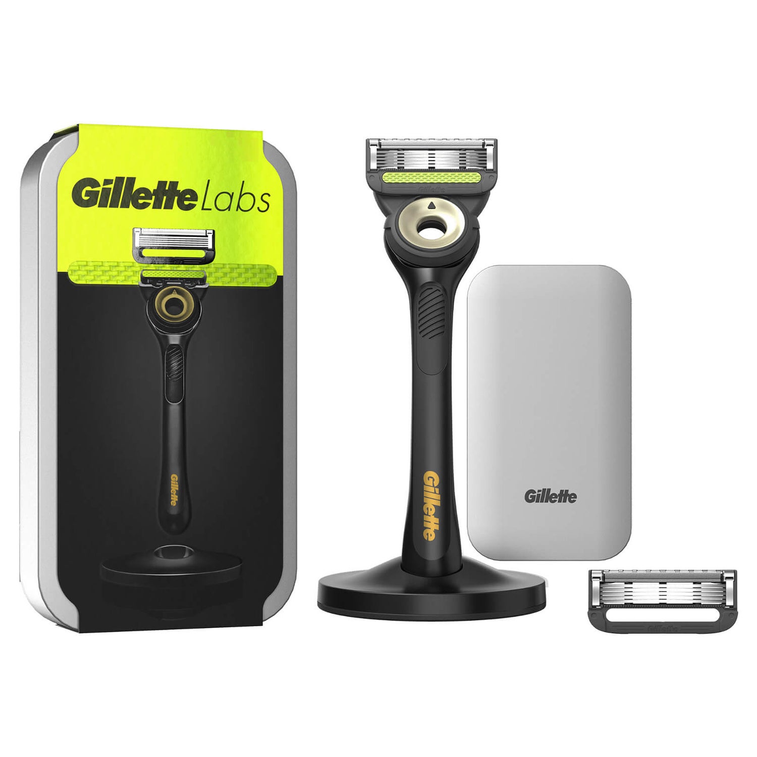 Gillette Labs Exfoliating Razor with Magnetic Stand Black & Gold Edition, Travel Case and 1 Razor Blades Refill