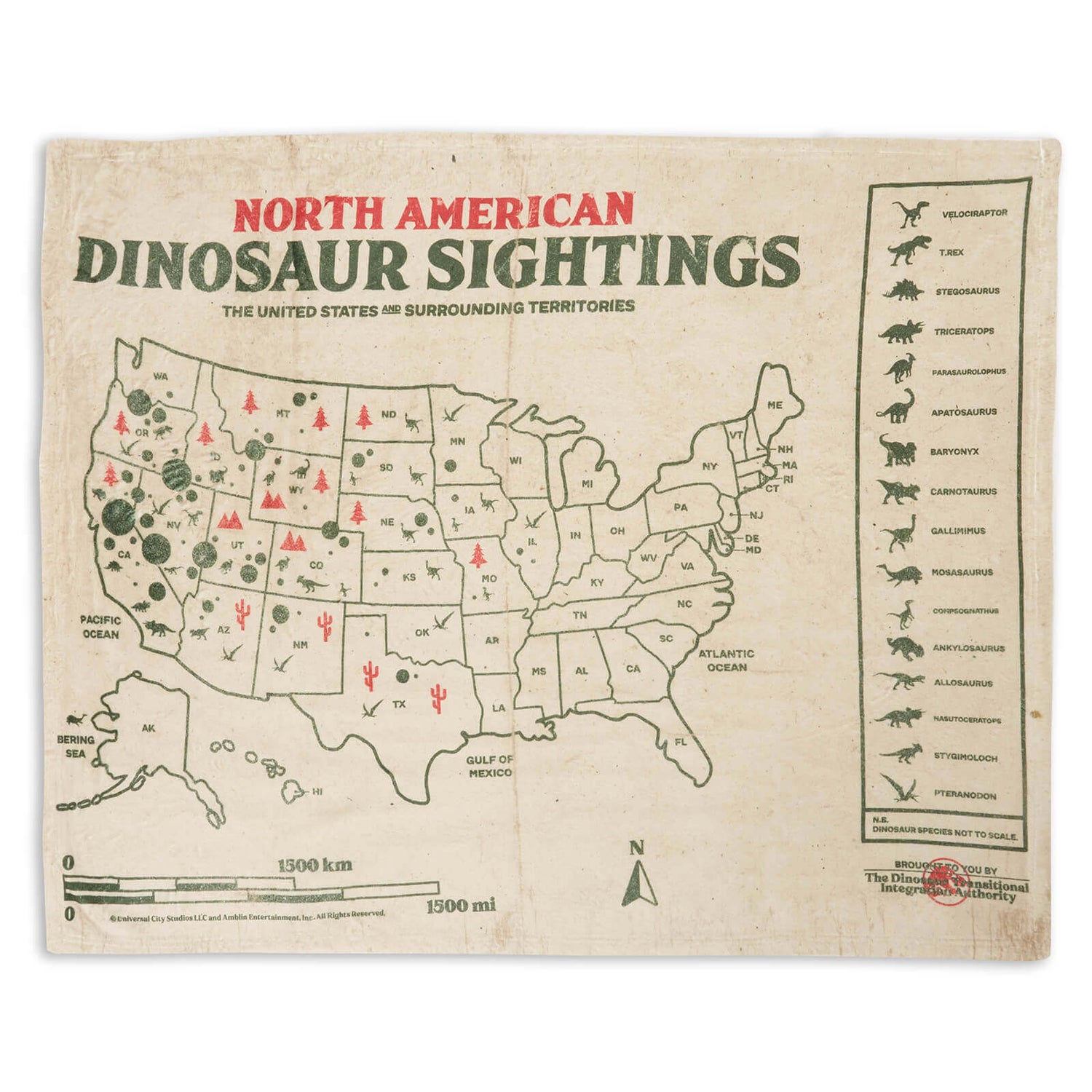 Jurassic World Dino Sightings Map Fleece Blanket