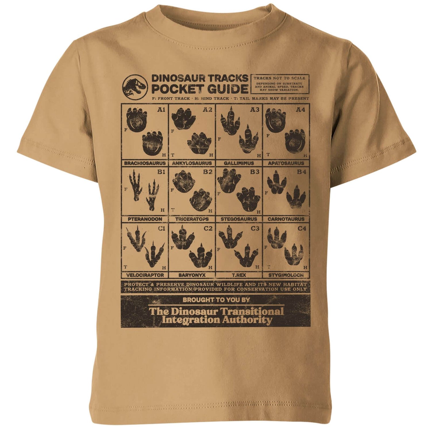 Jurassic World Dino Tracks Pocket Guide Kids' T-Shirt - Tan