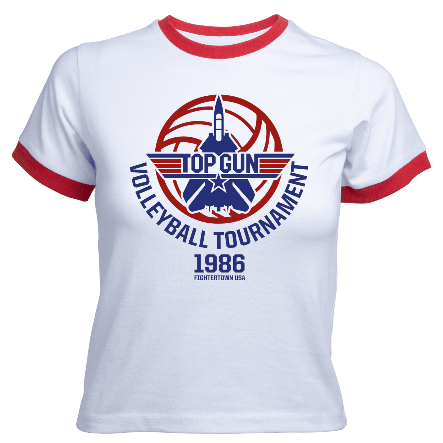 Top Gun Volleyball Tournament Women's Cropped Ringer T-Shirt - White Red