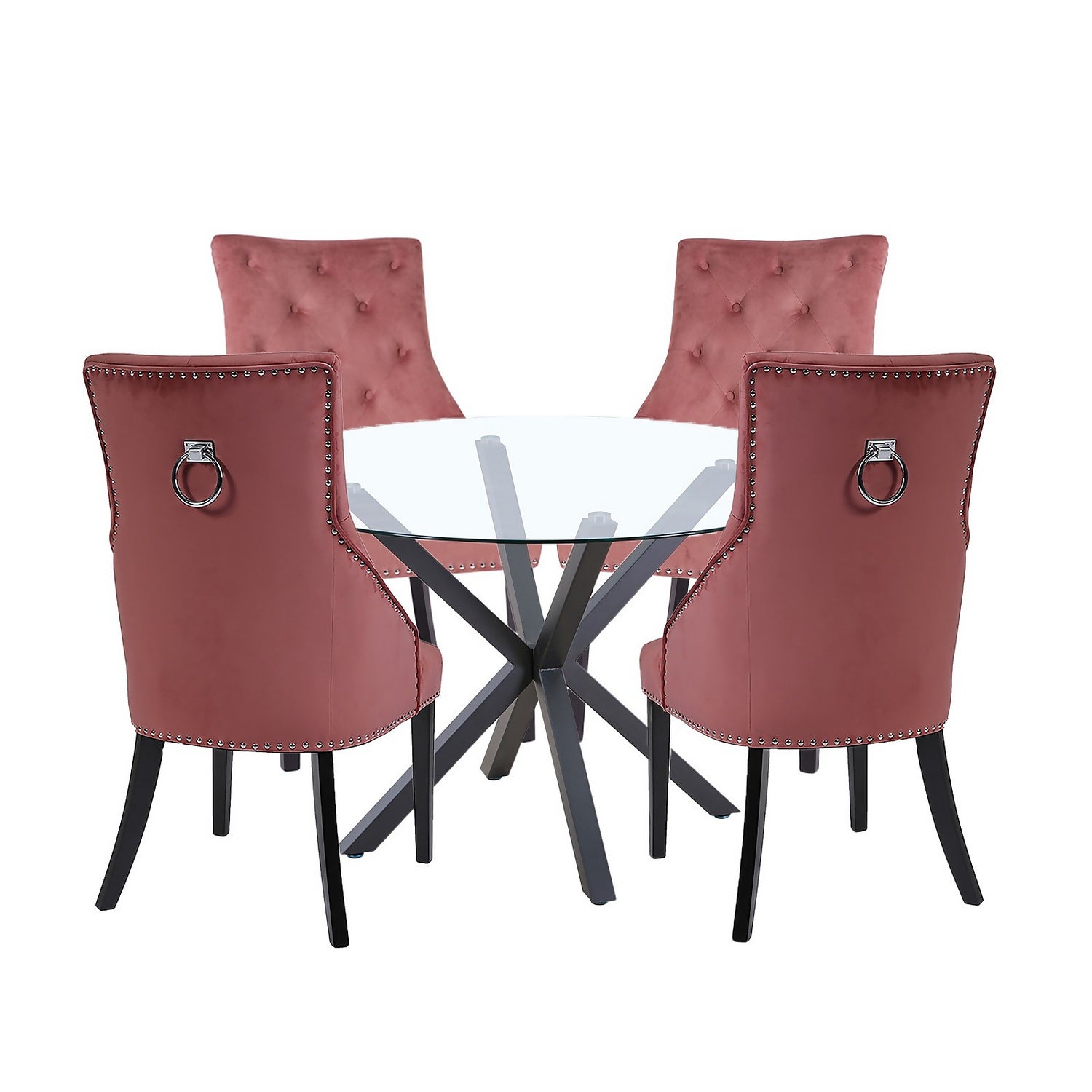 Ludlow Round Dining Table and 4 Annabelle Chairs Black Rose