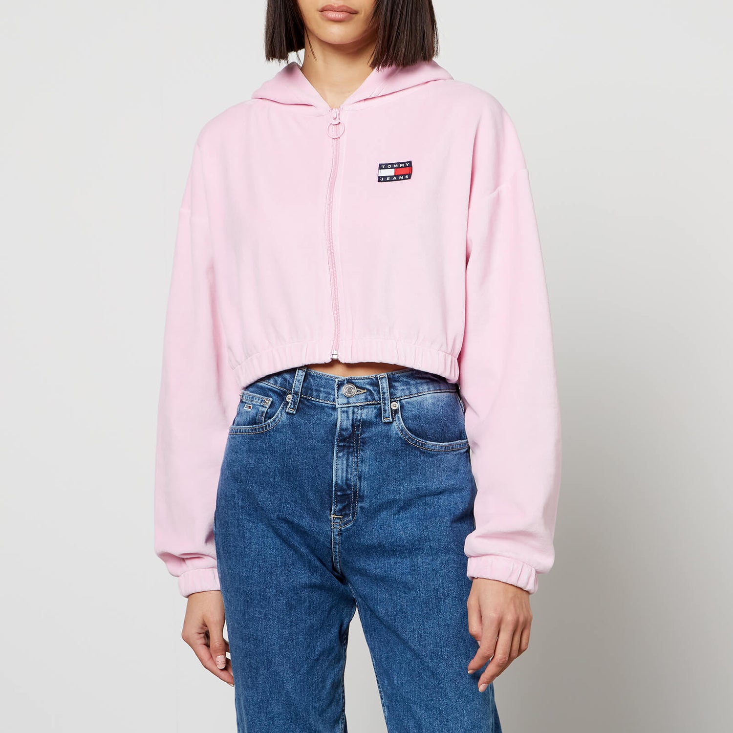 Tommy Jeans Cotton-Blend Velour Cropped Hoodie - XS