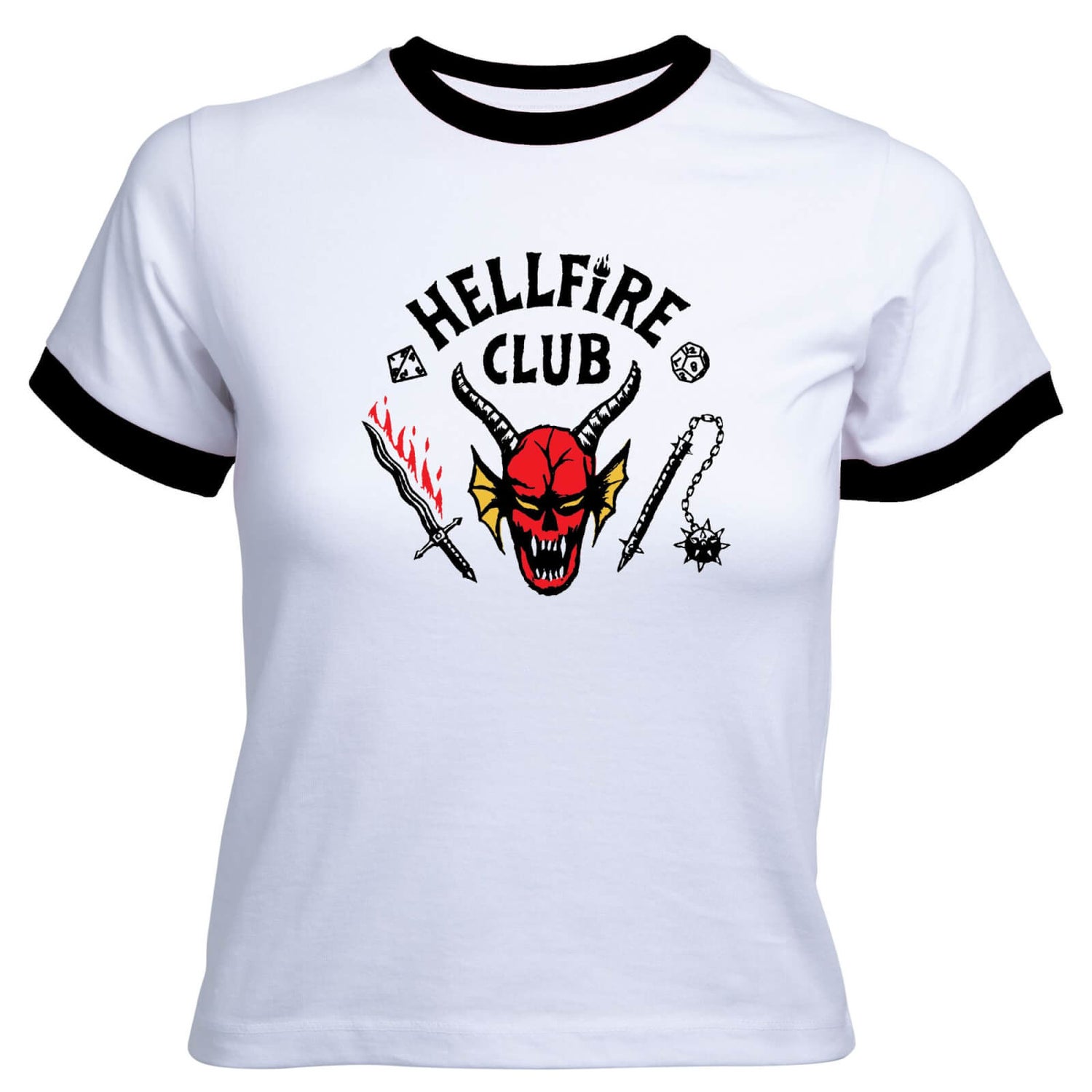 Stranger Things Hellfire Club Women's Cropped Ringer T-Shirt - White Black