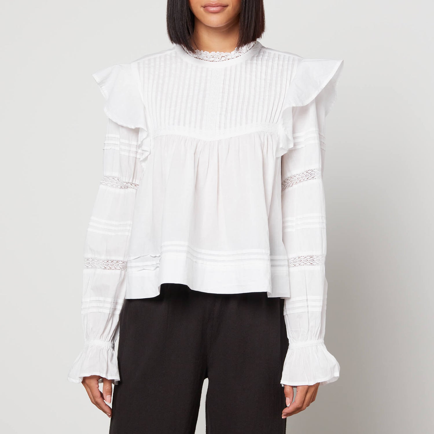 Skall Studio Mallow Lace-Trimmed Cotton Blouse