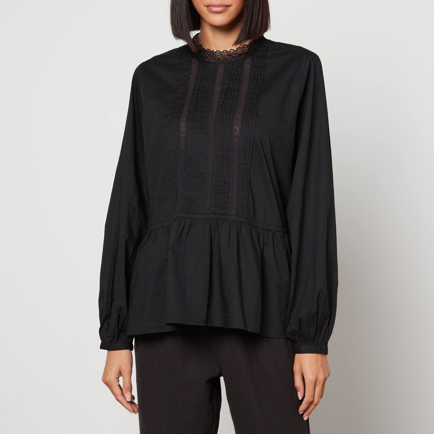 Skall Studio Mallow Pintucked Lace-Trimmed Organic Cotton Shirt - EU 38/UK 10