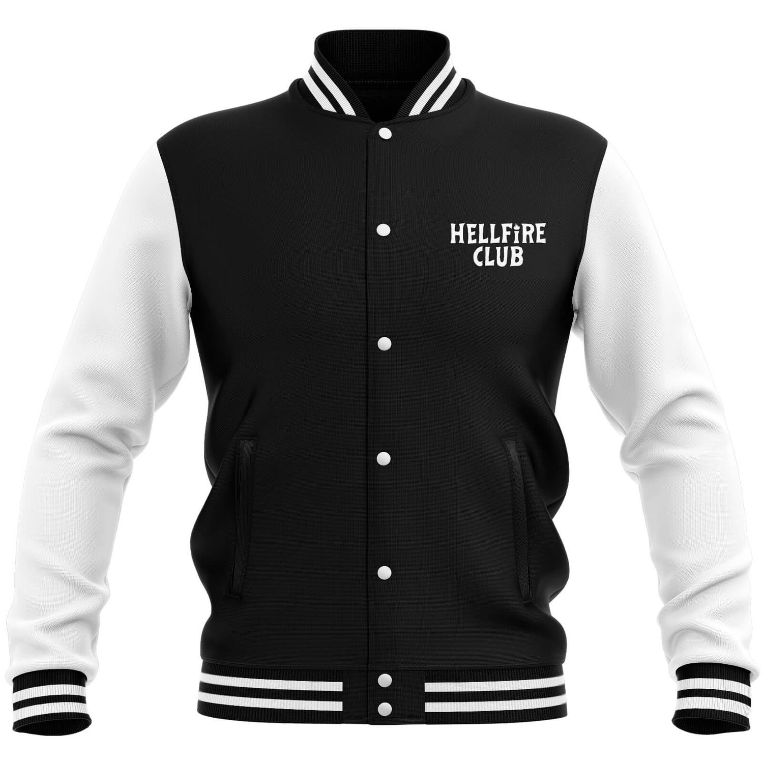 Stranger Things Hellfire Club Vintage Varsity Jacket - Black/White