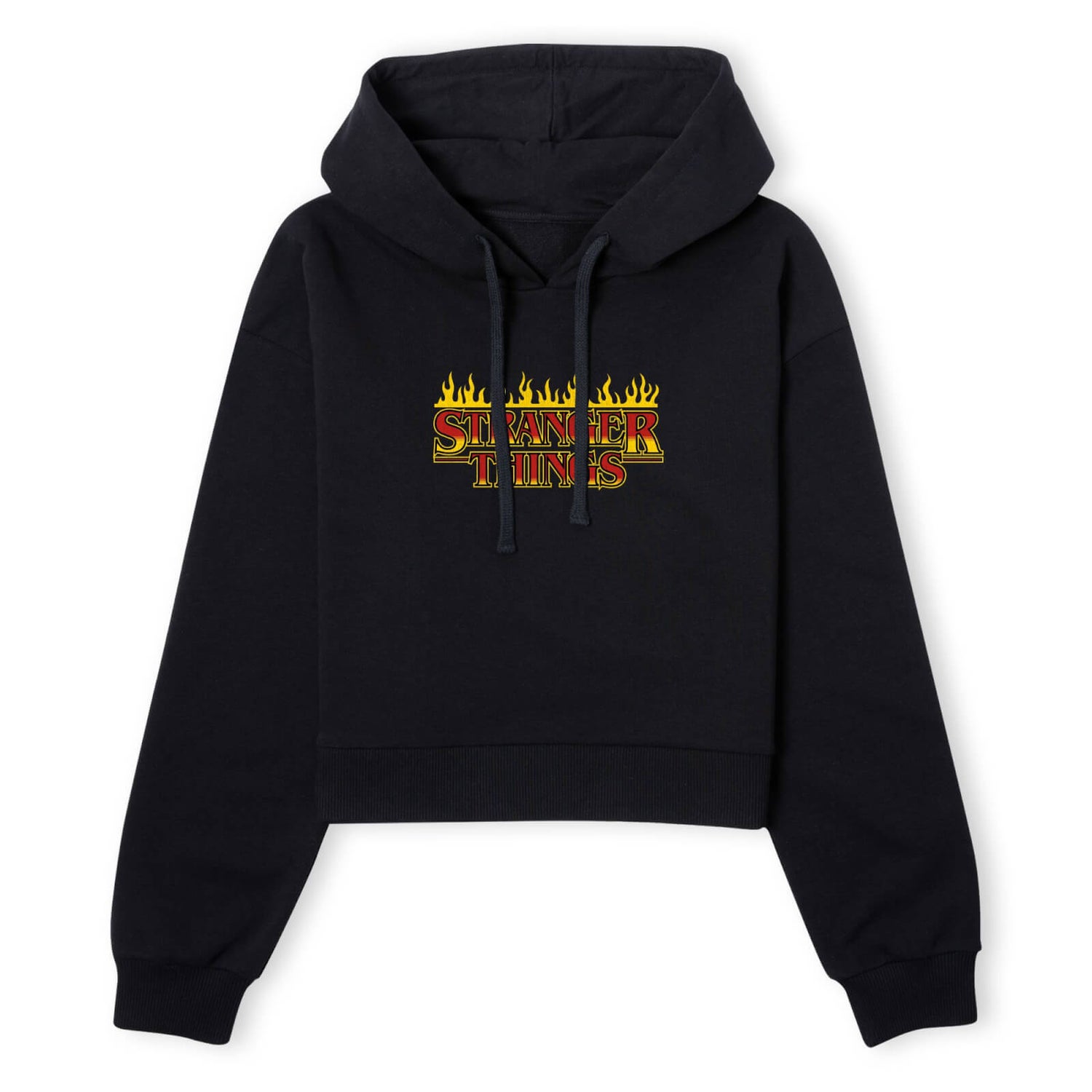 Stranger Things Flames Logo Women's Cropped Hoodie - Black