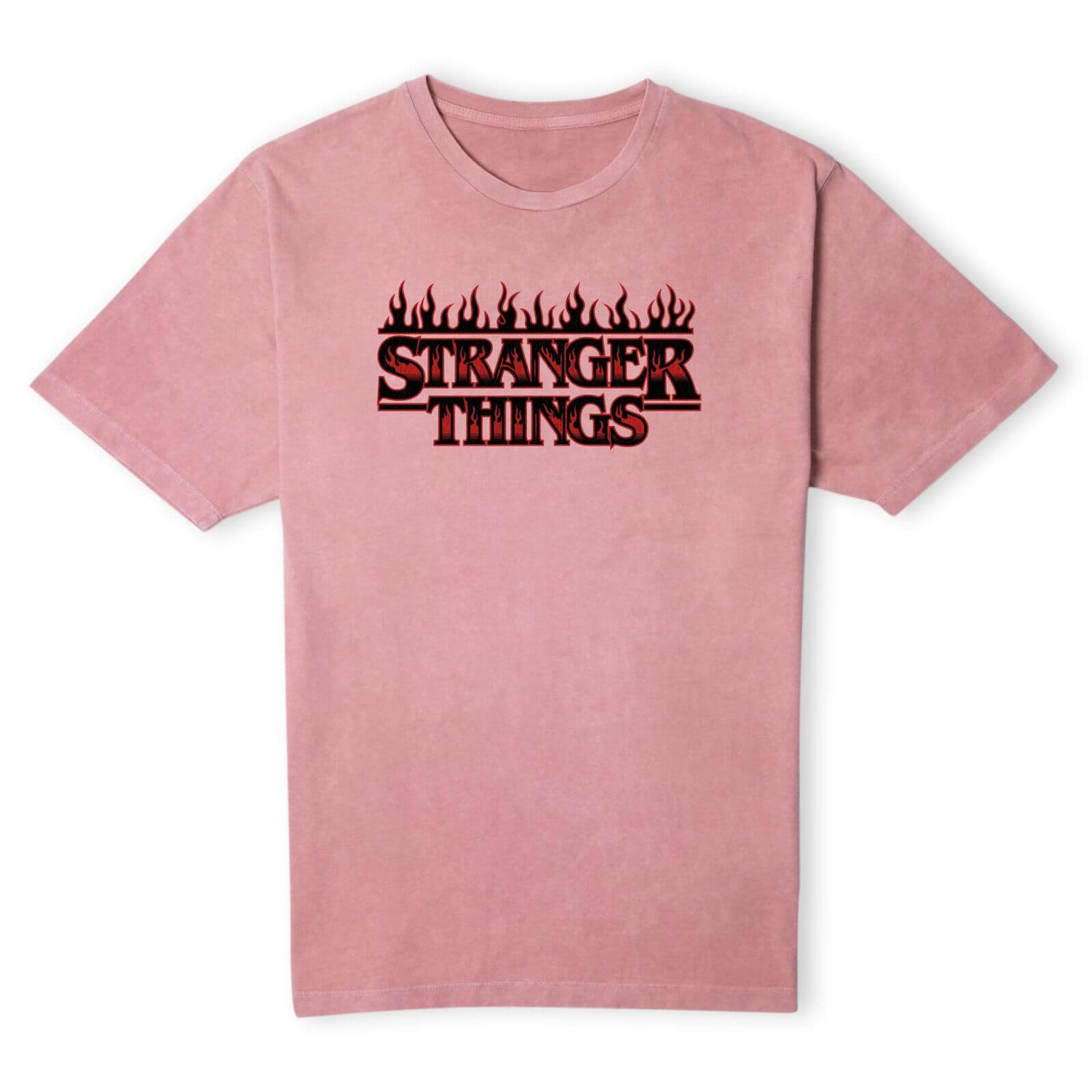 Stranger Things Dark Flames Logo Unisex T-Shirt - Pink Acid Wash