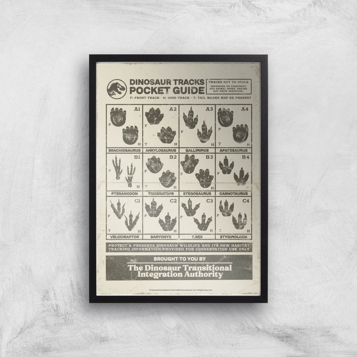 Jurassic World Dino Tracks Pocket Guide Giclee Art Print - A4 - Black Frame