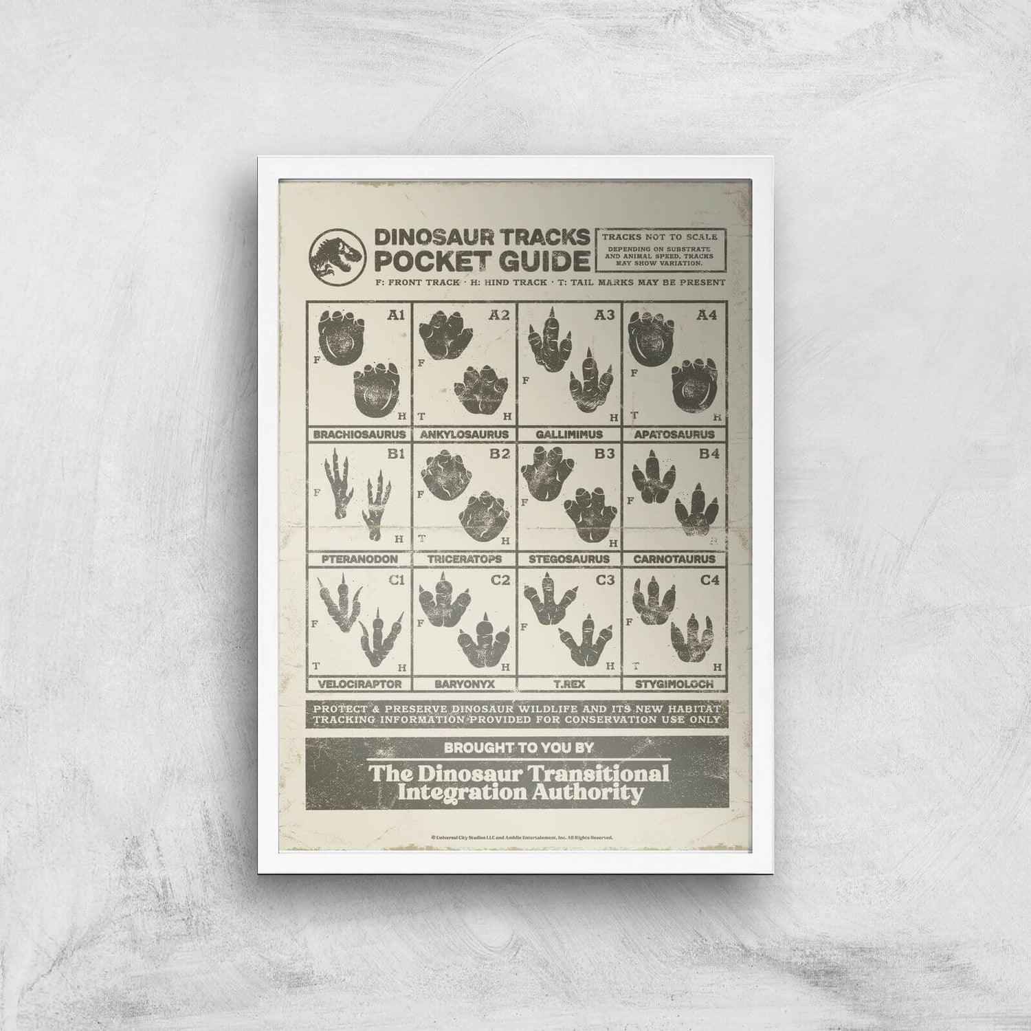 Jurassic World Dino Tracks Pocket Guide Giclee Art Print - A3 - White Frame