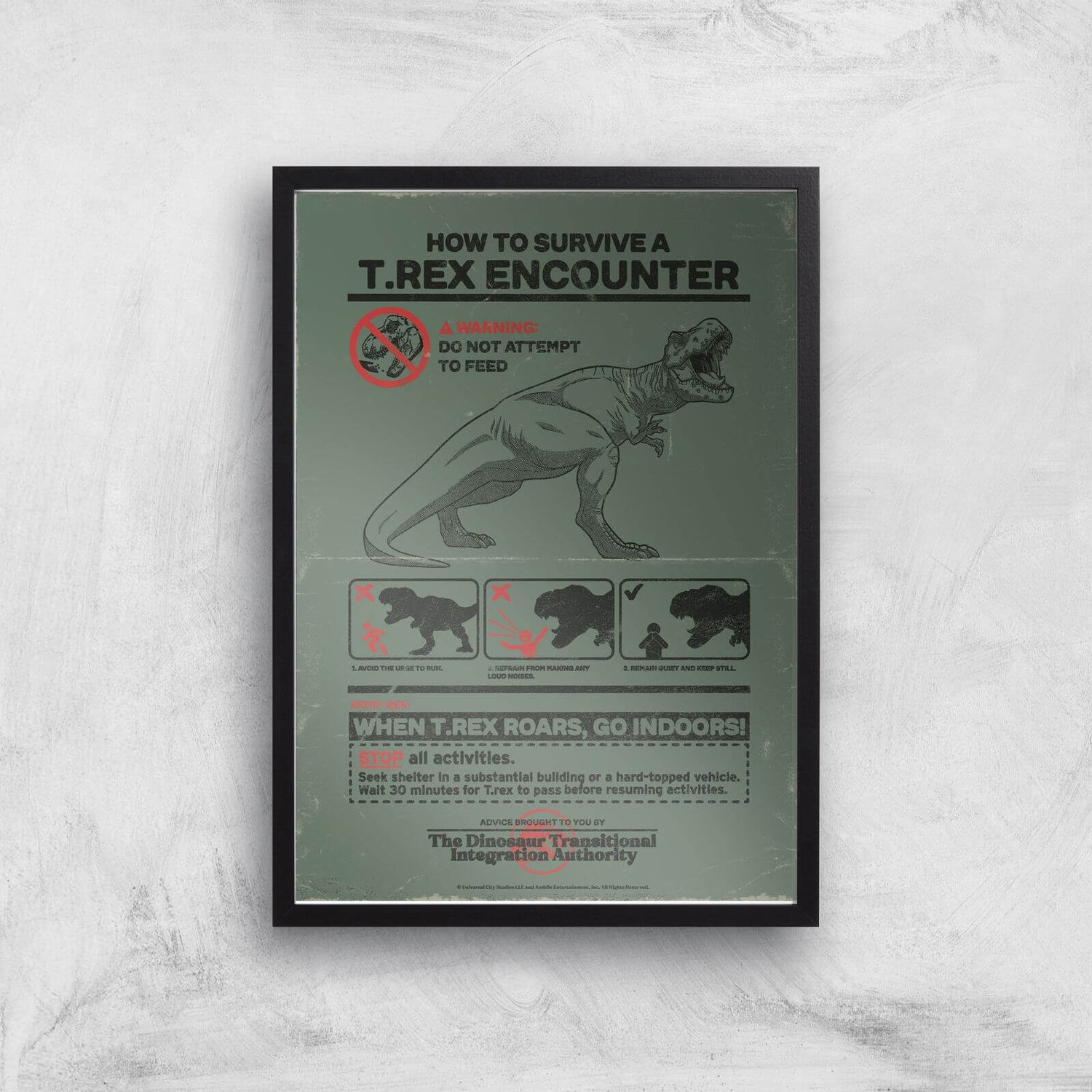 Jurassic World How To Survive A T-Rex Encounter Giclee Art Print