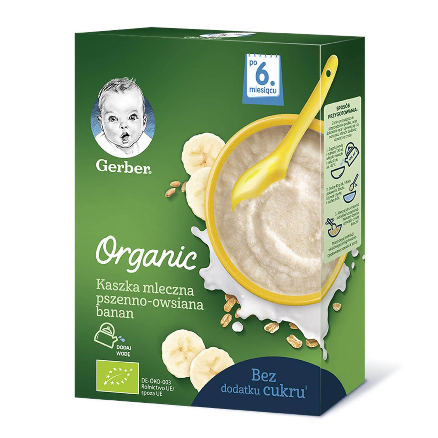 Gerber Organic Kaszka mleczna pszenno-owsiana, banan - 240g