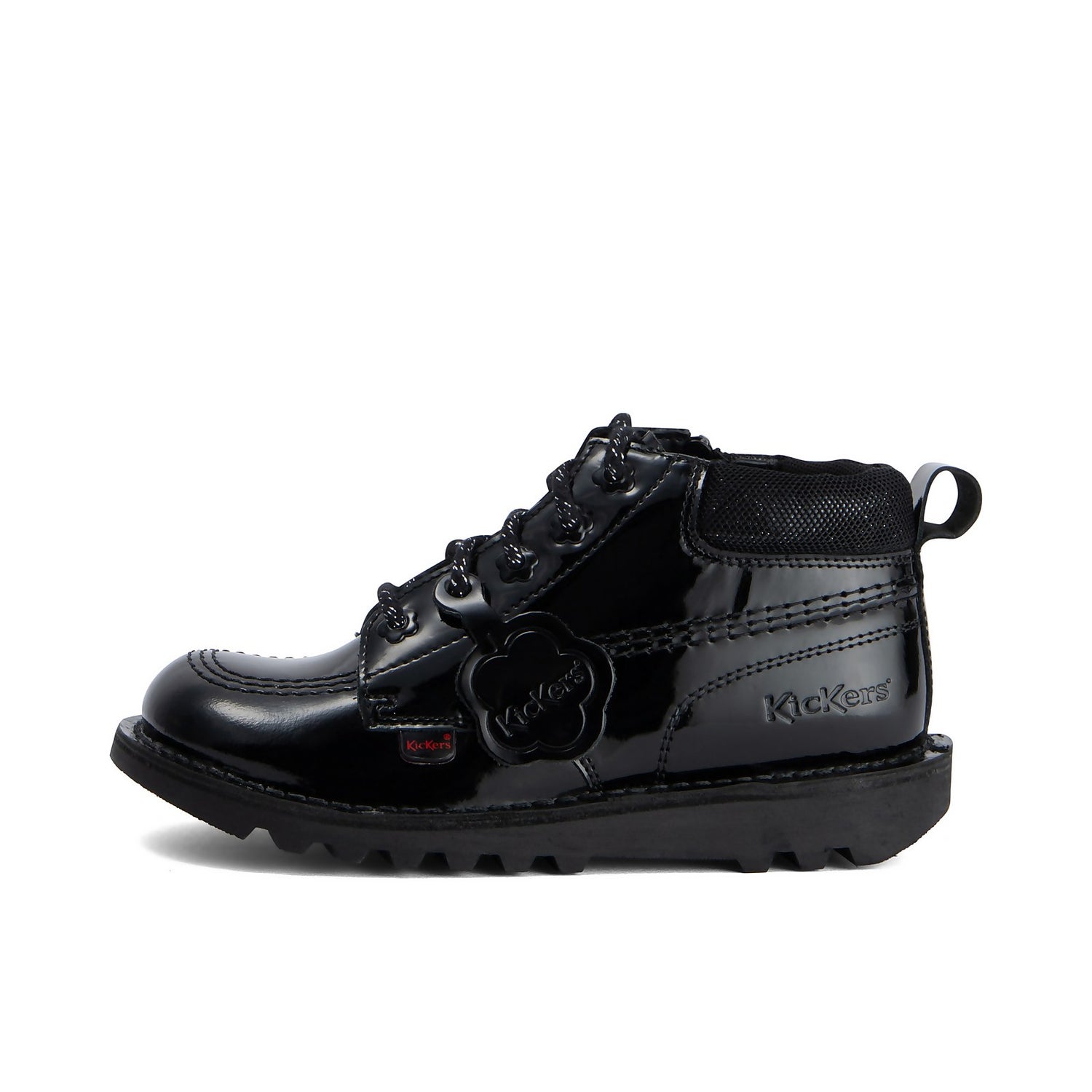 Junior Girls Kick Hi Bloom Patent Leather Black Kickers