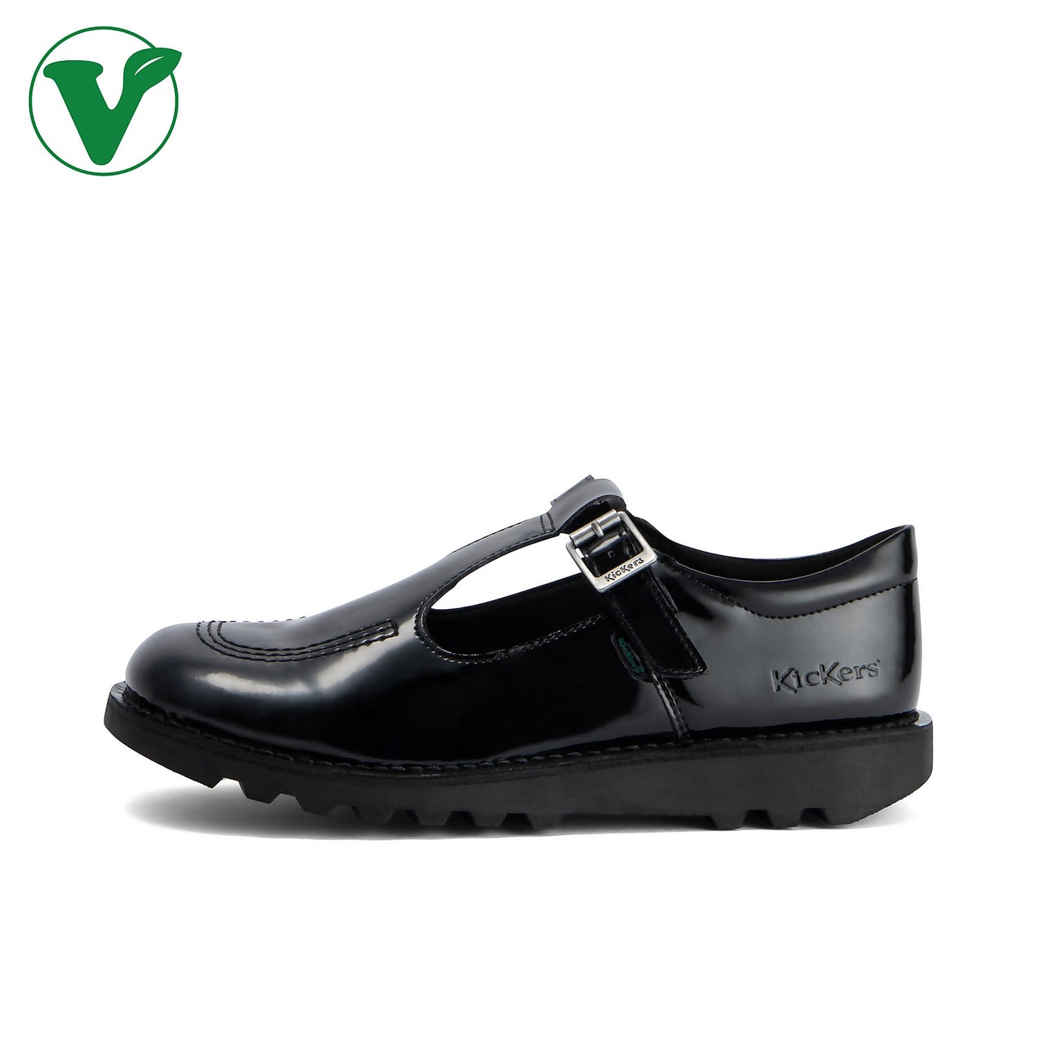 Youth Women Kick T Bar Vegan Patent Leather Black Kickers