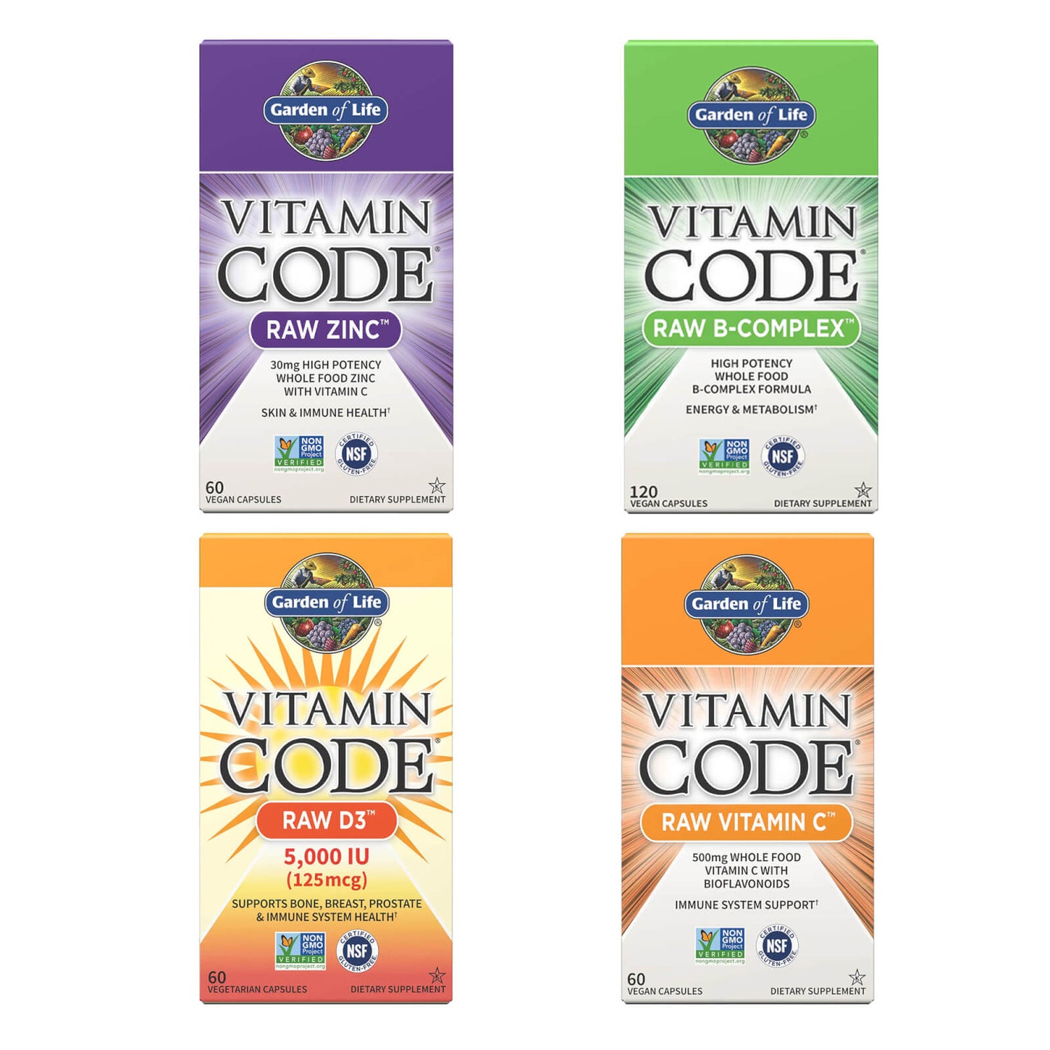 Vitamine Code x4 Bundel - Zink, Vitamine B-Complex, Vitamine C & Vitamine D