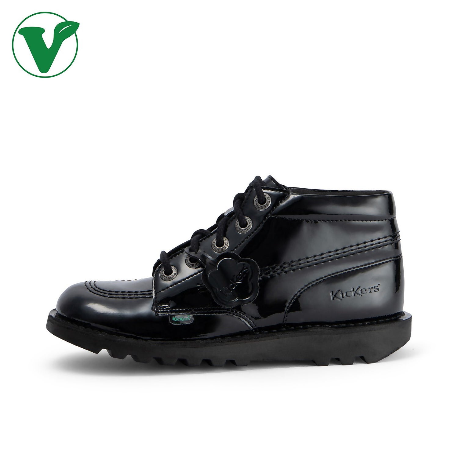 Youth Womens Kick Hi Vegan Patent Leather Black Kickers