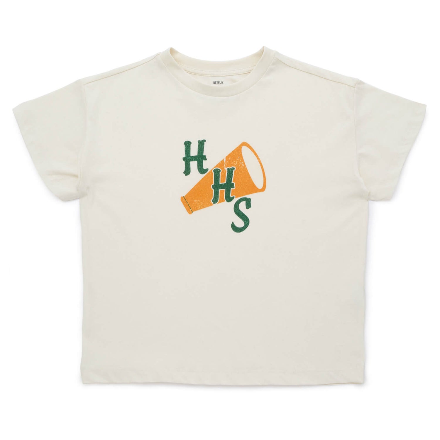 Camiseta corta para mujer HHS Cheerleading de Stranger Things - Crema