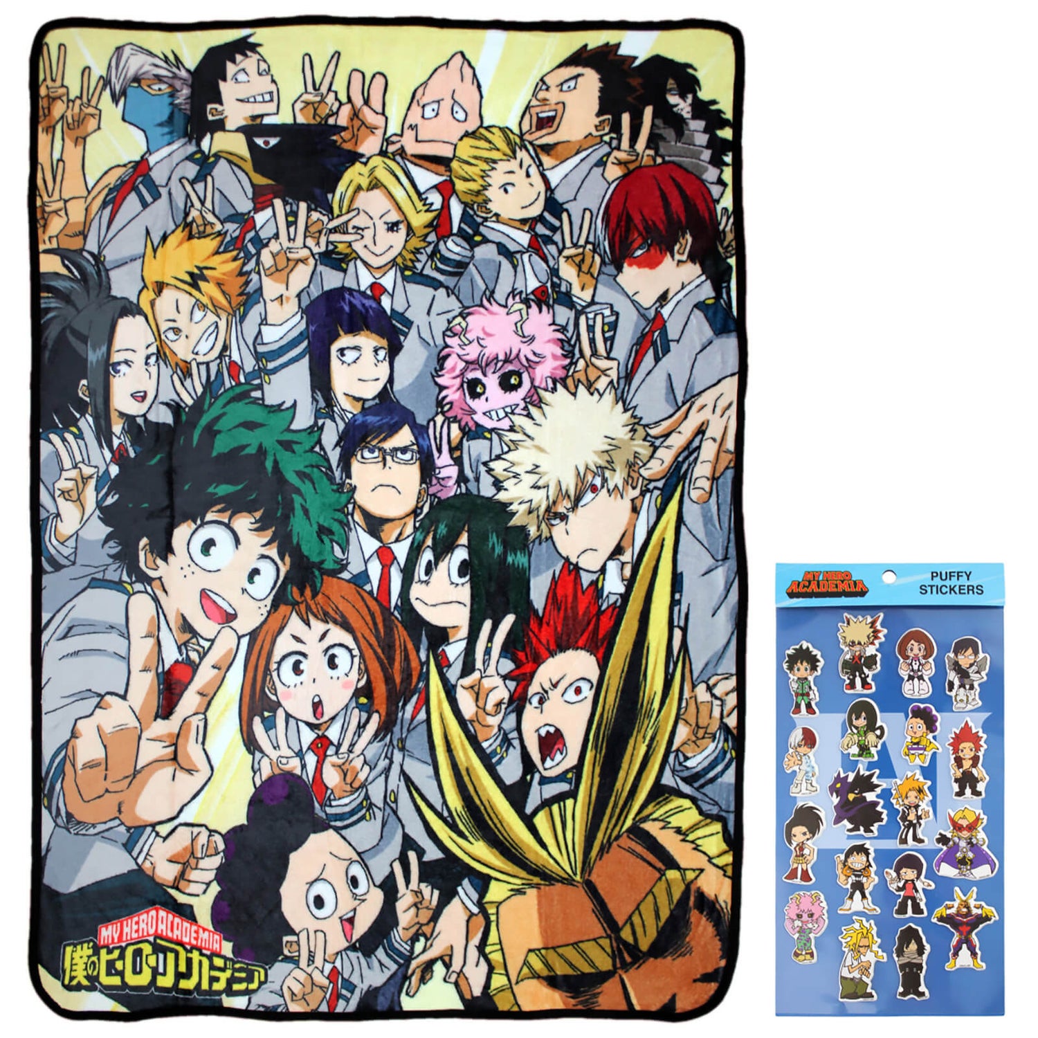 My Hero Academia Class 1-A Group Blanket with Chibi Puffy Sticker Sheet