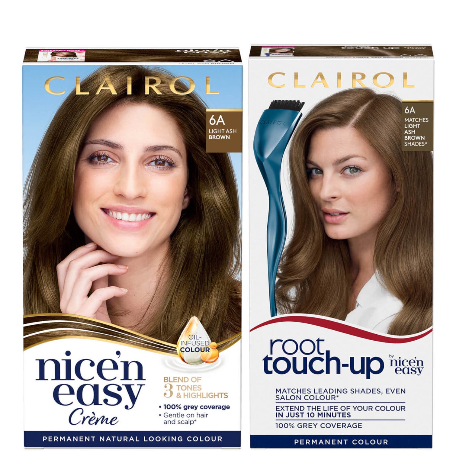 Clairol Root Touch-Up 6A Light Ash Brown x Nice'n Easy Permanent 6A Light Ash Brown Bundle