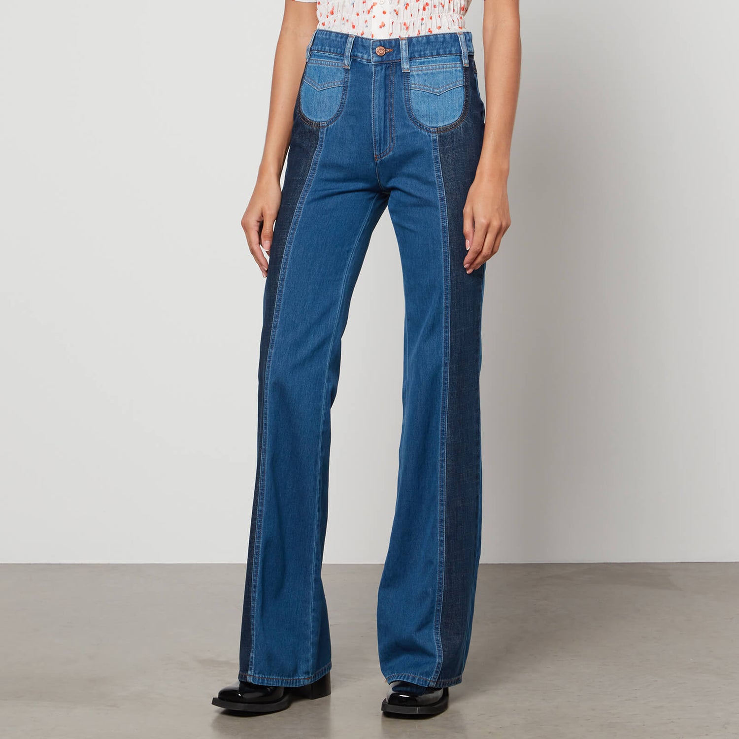 See By Chloé Patchwork Denim Flared Jeans