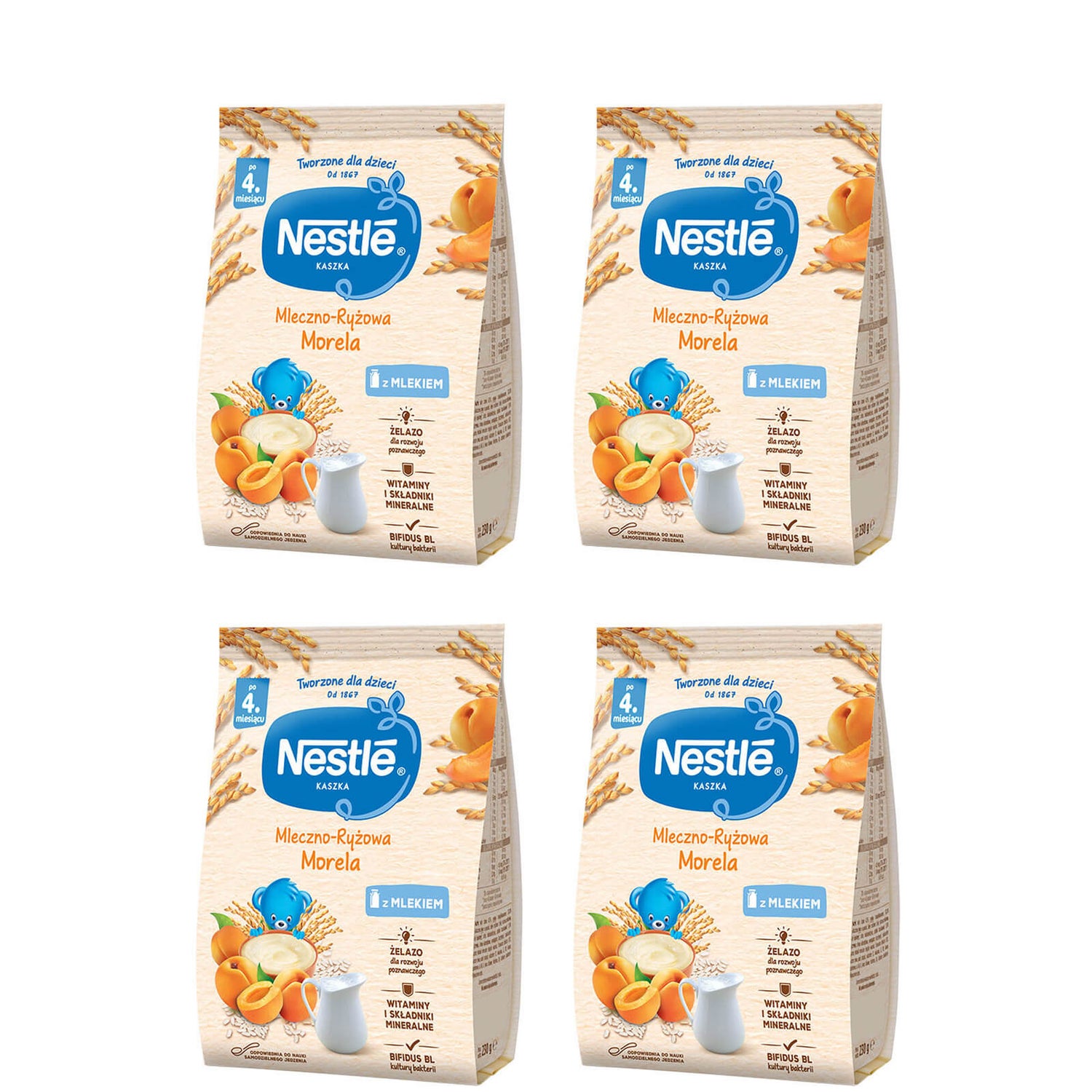 Zestaw Nestlé Kaszka mleczno-ryżowa Morela - 4 x 230g