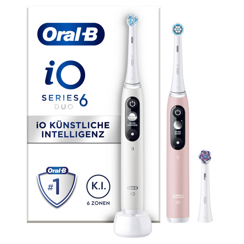 Oral-B iO Series 6 Duopack Elektrische Zahnbürste, White/Pink Sand