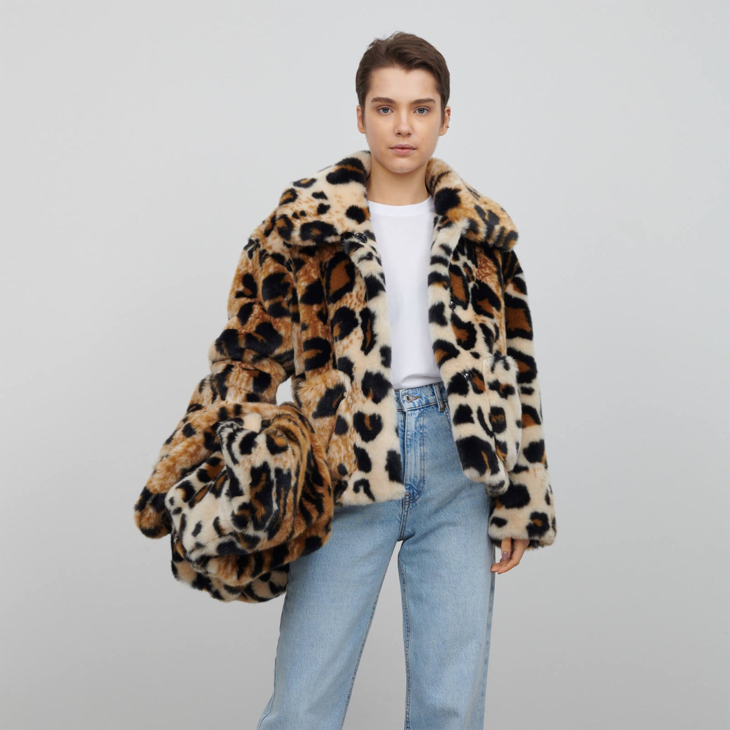Jakke Traci Leopard-Print Faux Fur Coat - XS