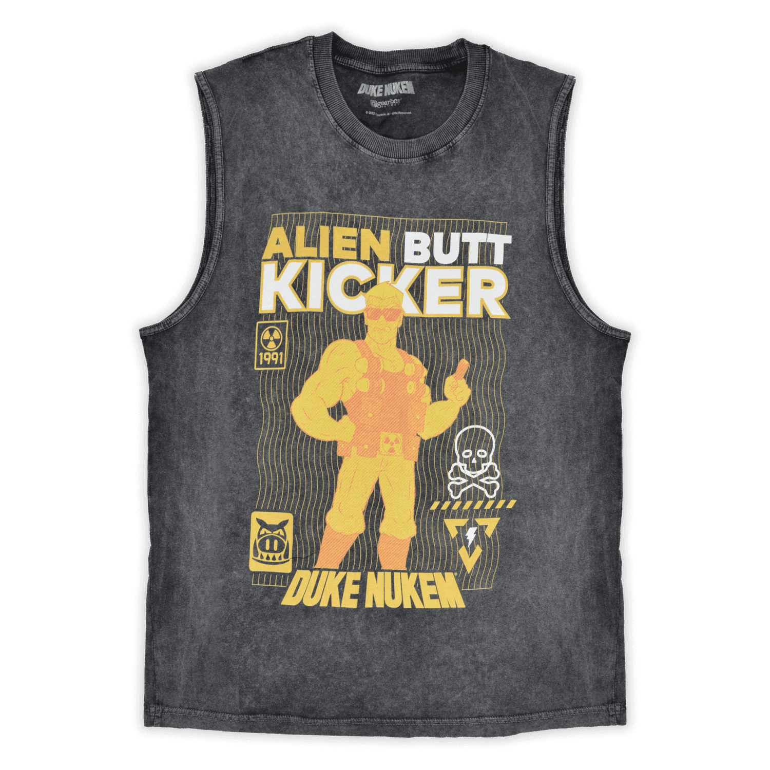 Duke Nukem Alien Butt Kicker Unisex Vests - Black Acid Wash